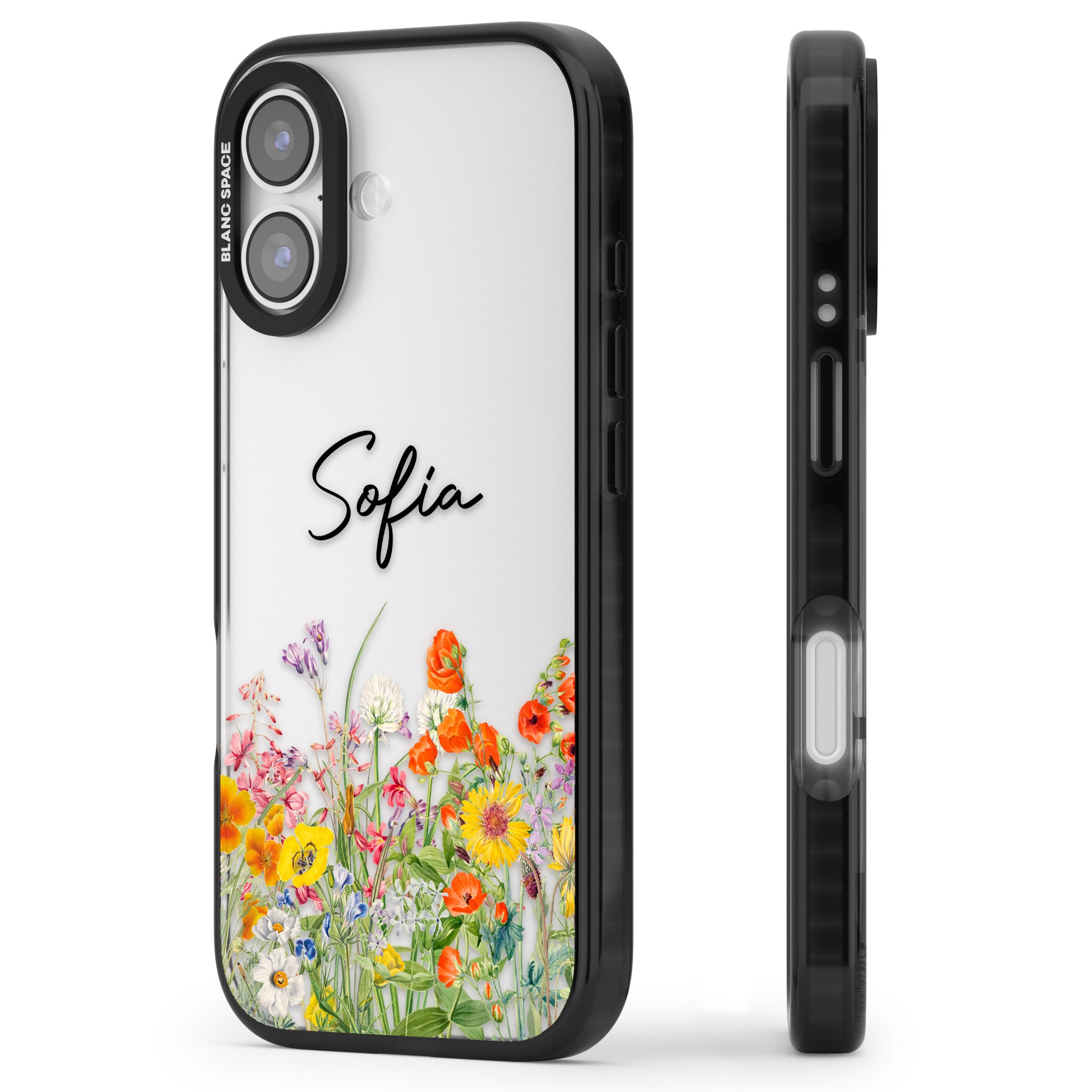 Personalised Summer Wildflowers iPhone 17 Impact Black Phone Case Side Profile