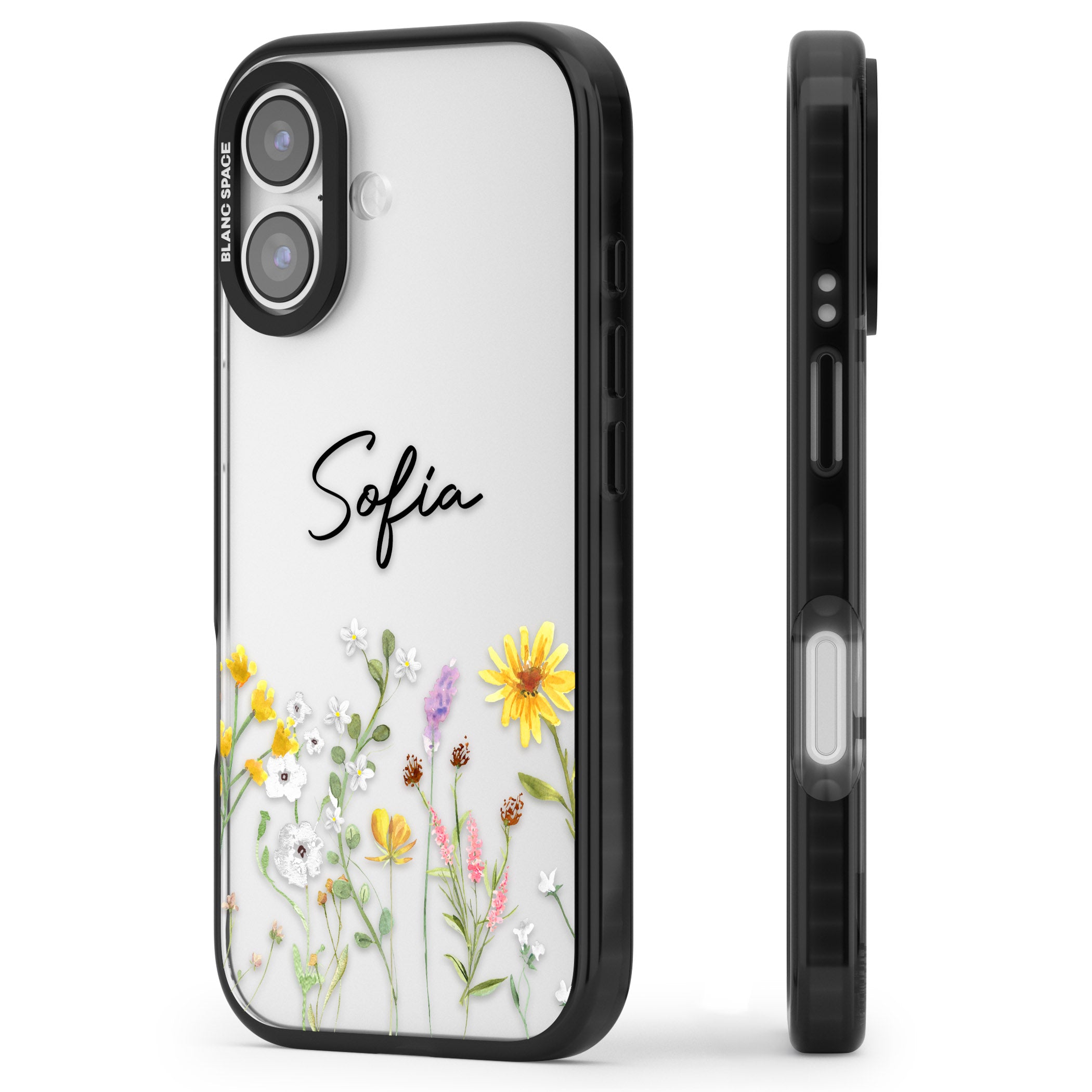 Personalised April Wildfowers iPhone 17 Impact Black Phone Case Side Profile