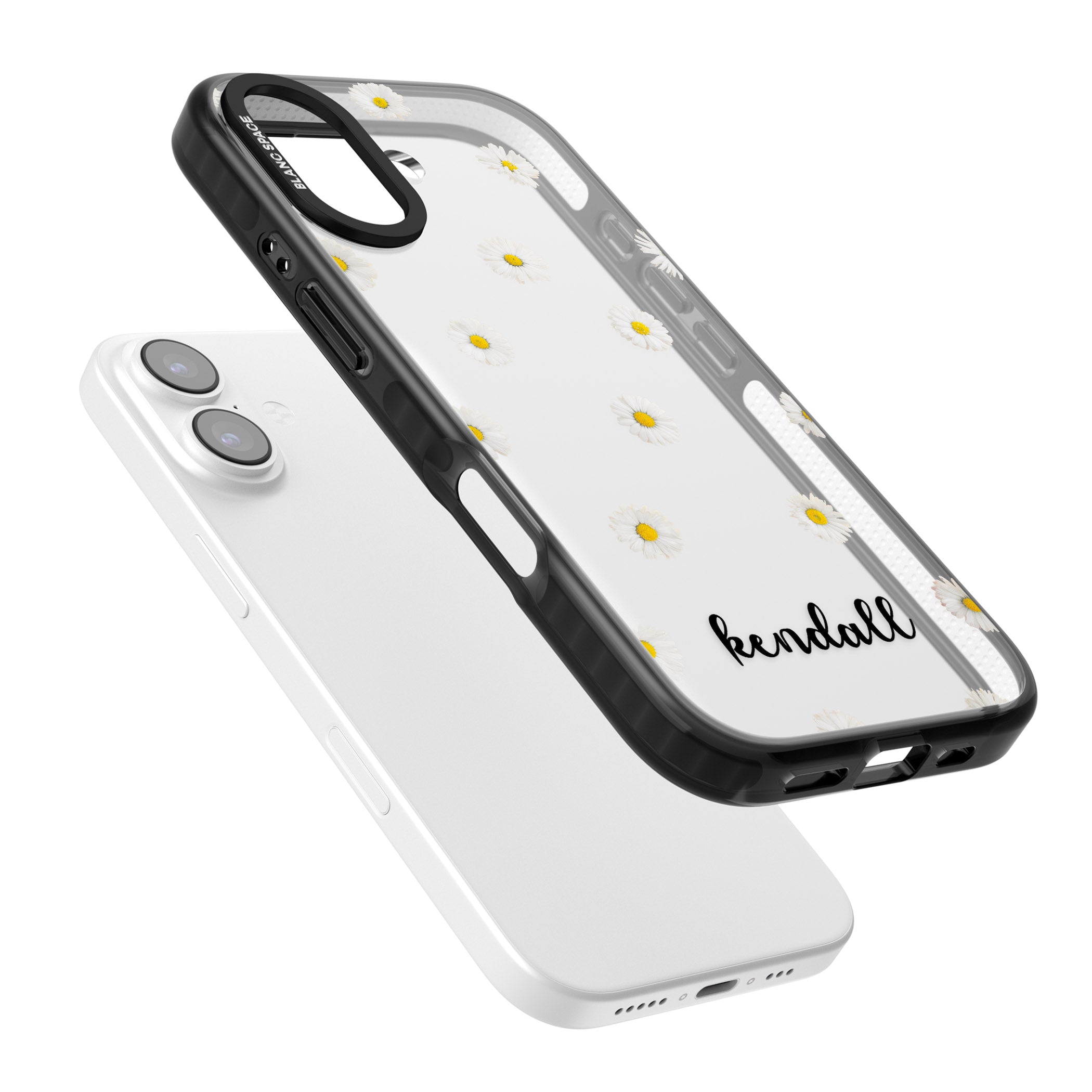 Personalised White Daisies & Cursive iPhone 17 Impact Black Phone Case Colours