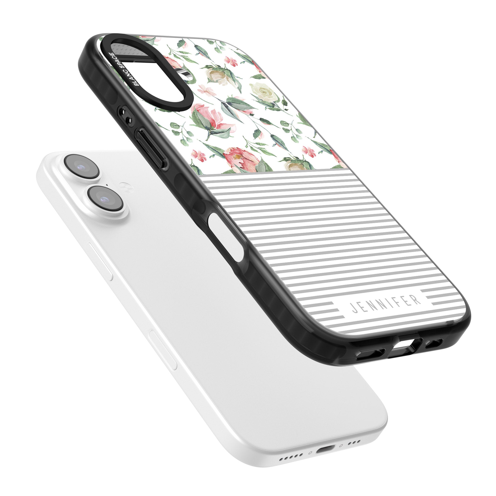 Personalised Light Floral Pattern & Stripes iPhone 17 Impact Black Phone Case Colours