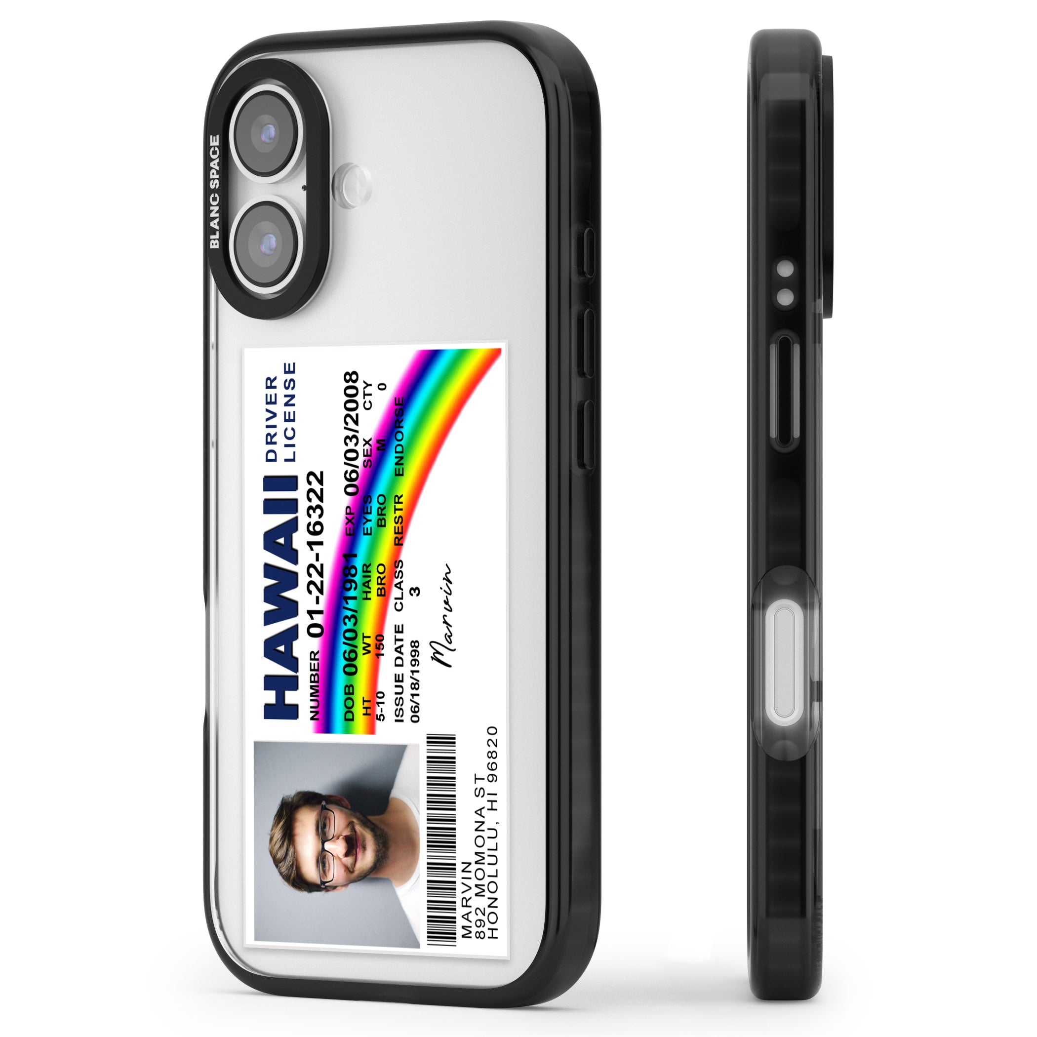 Personalised Hawaii Driving License iPhone 17 Impact Black Phone Case Side Profile