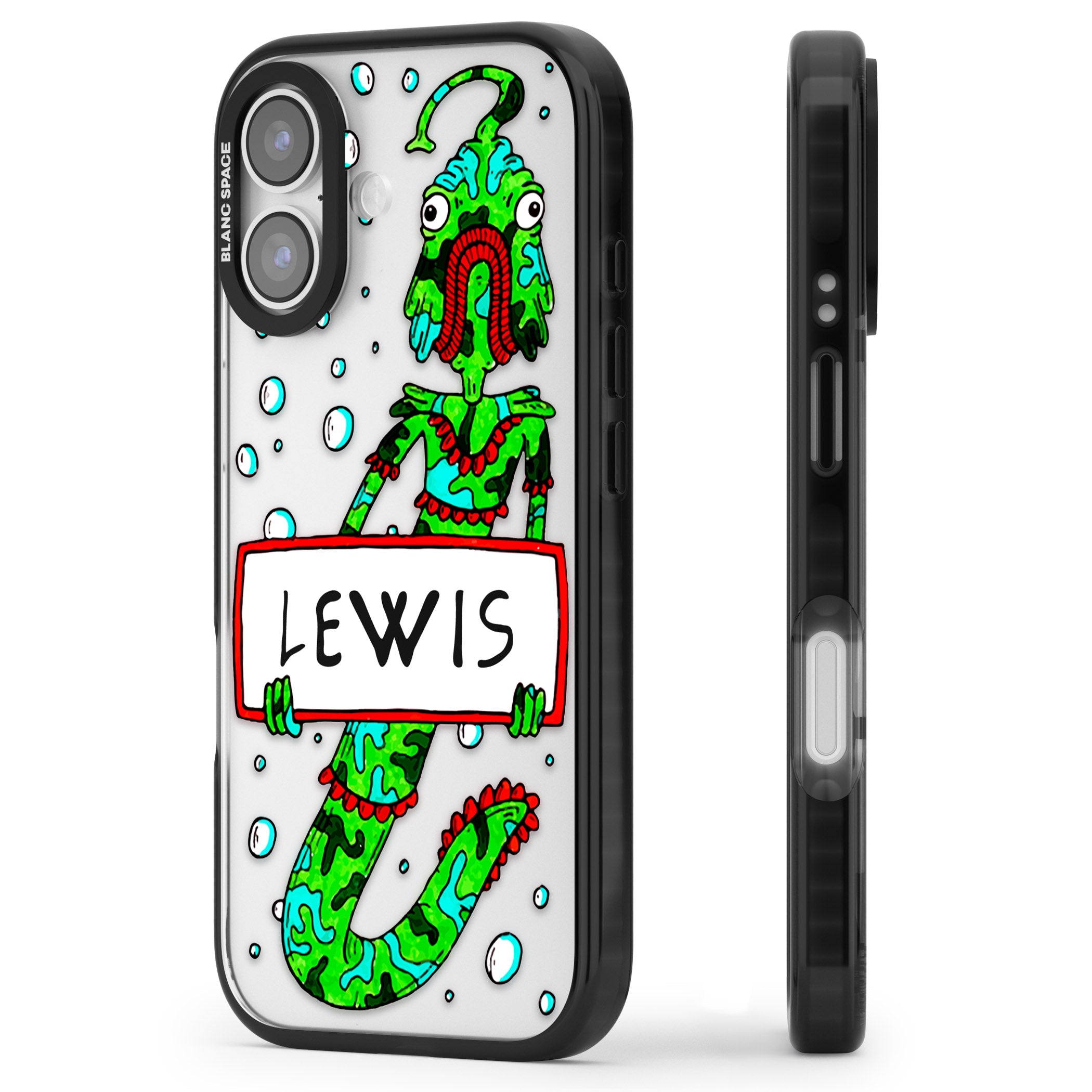 Personalised Fish Boy iPhone 17 Impact Black Phone Case Side Profile