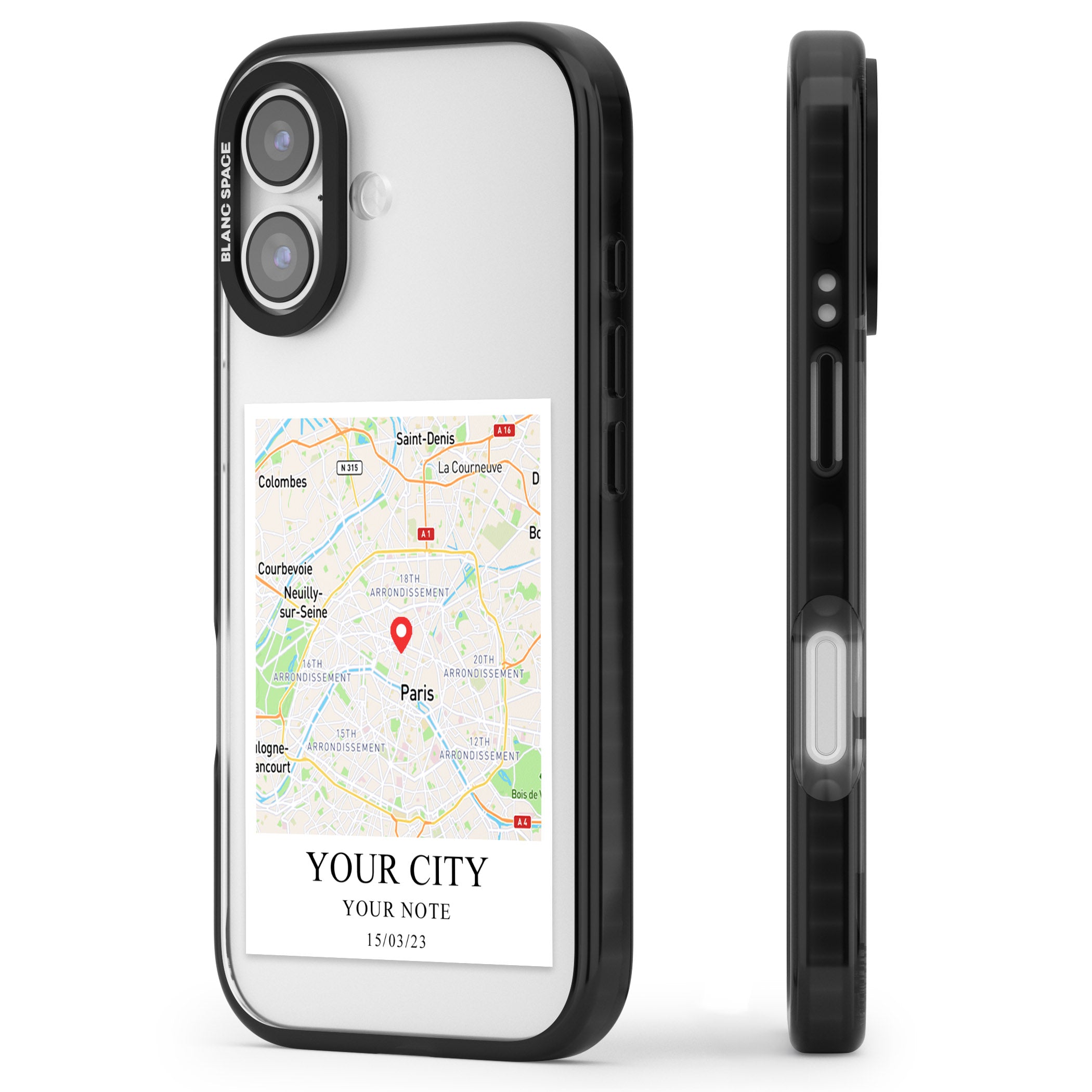 Personalised World Map iPhone 17 Impact Black Phone Case Side Profile