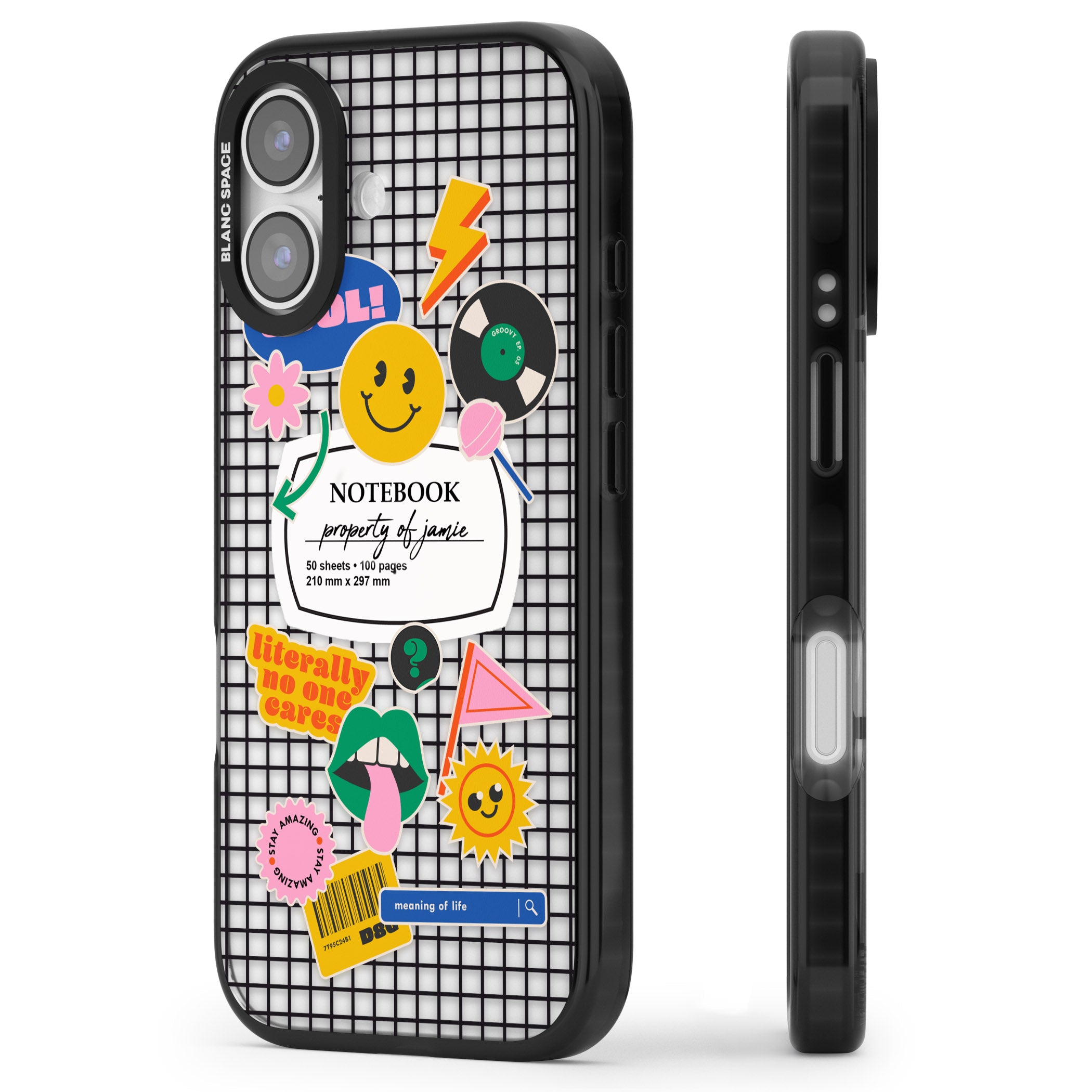 Personalised Sticker Mix Grid iPhone 17 Impact Black Phone Case Side Profile