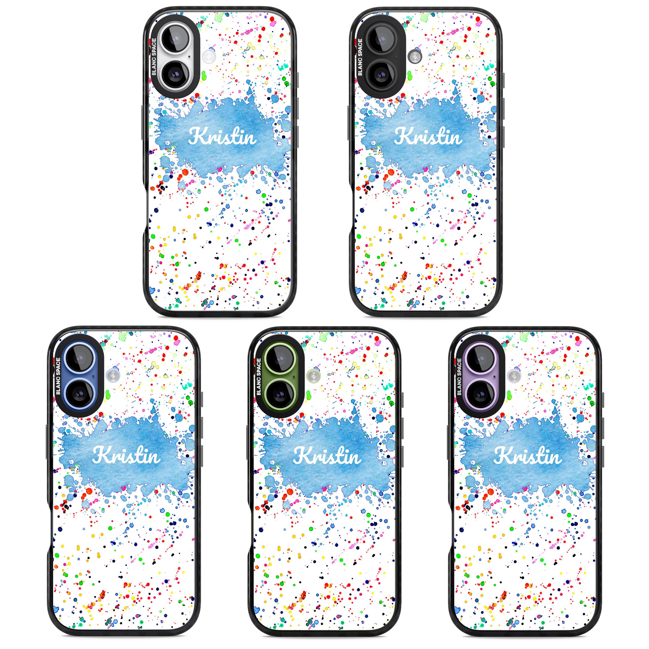 Personalised Rainbow Splatter Name iPhone 17 Impact Black Phone Case APT Impact Protection