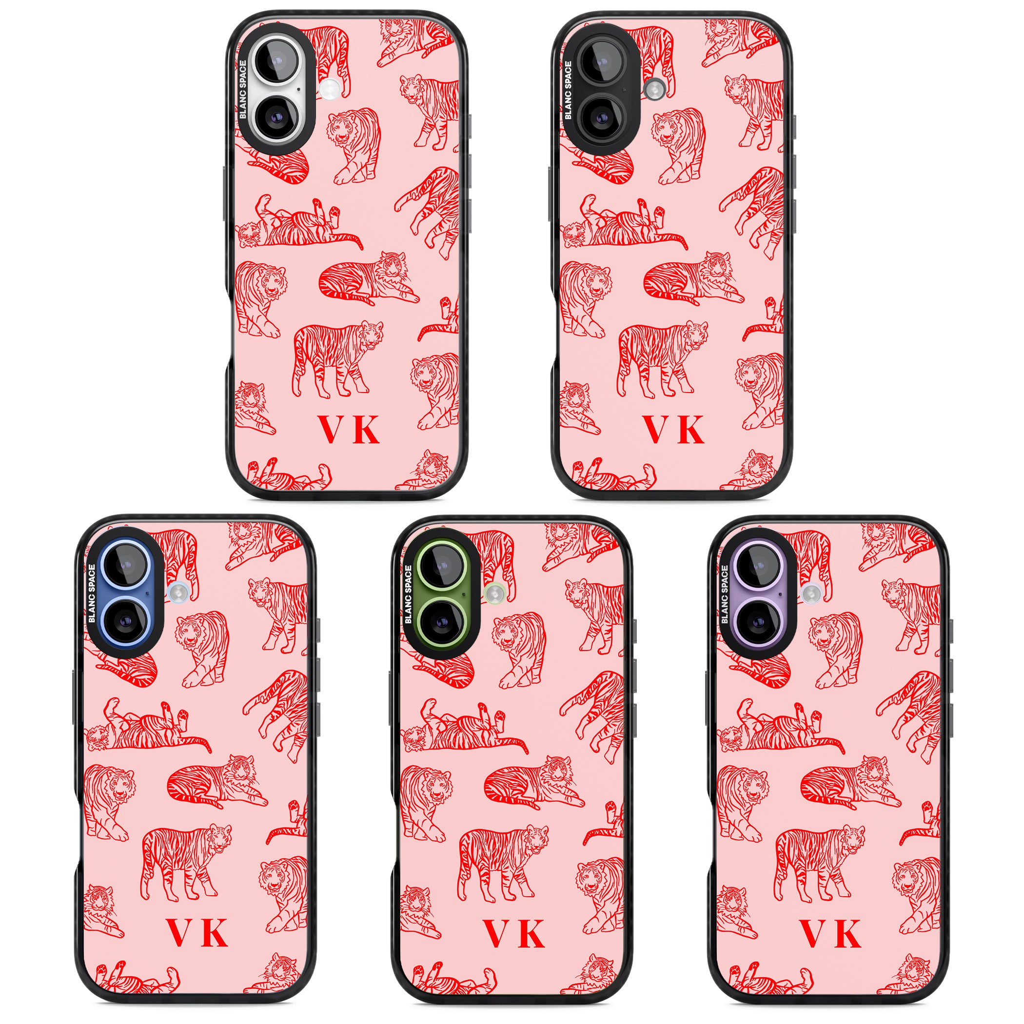 Personalised Red Tiger Outlines On Pink iPhone 17 Impact Black Phone Case APT Impact Protection