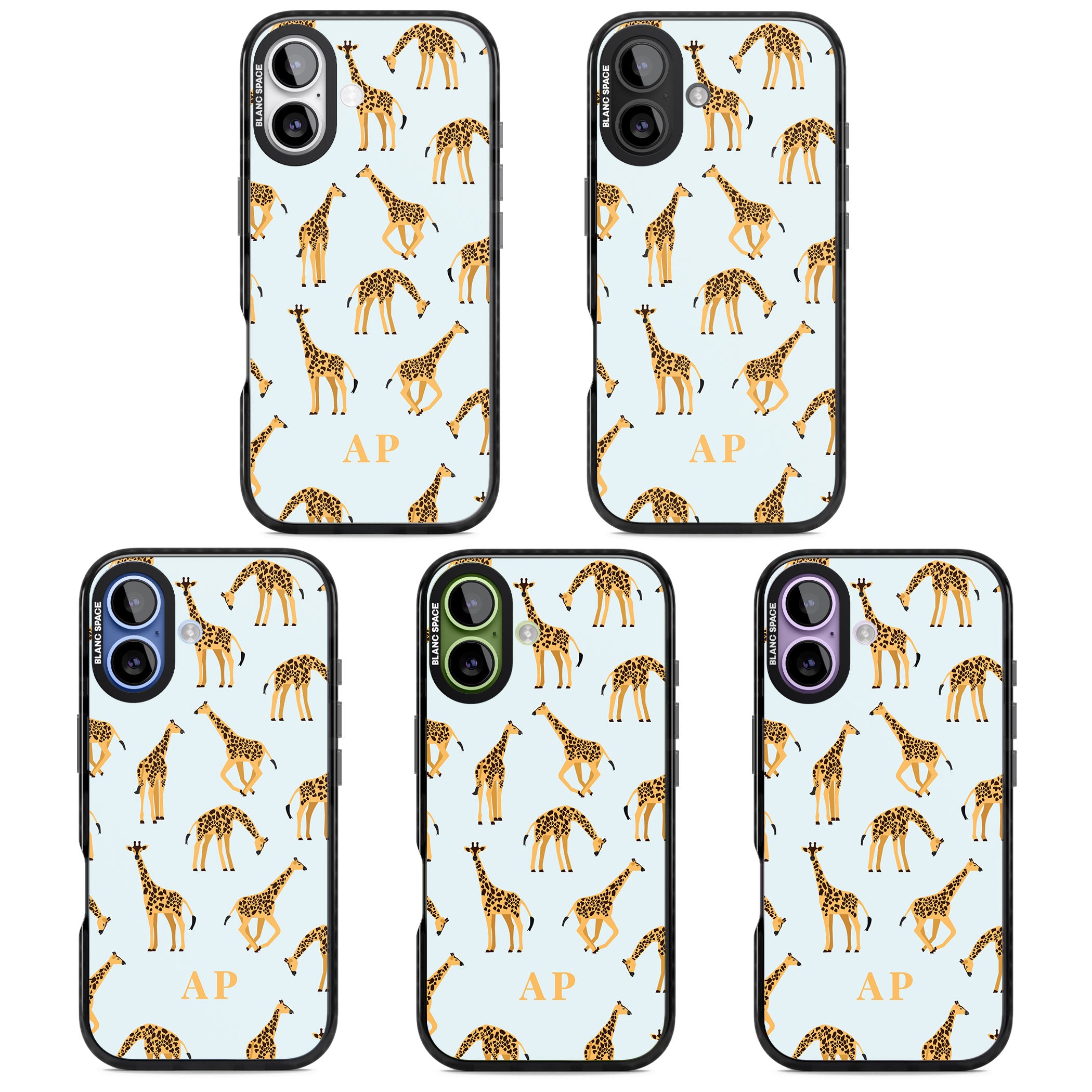 Personalised Safari Giraffe Pattern On Blue iPhone 17 Impact Black Phone Case APT Impact Protection