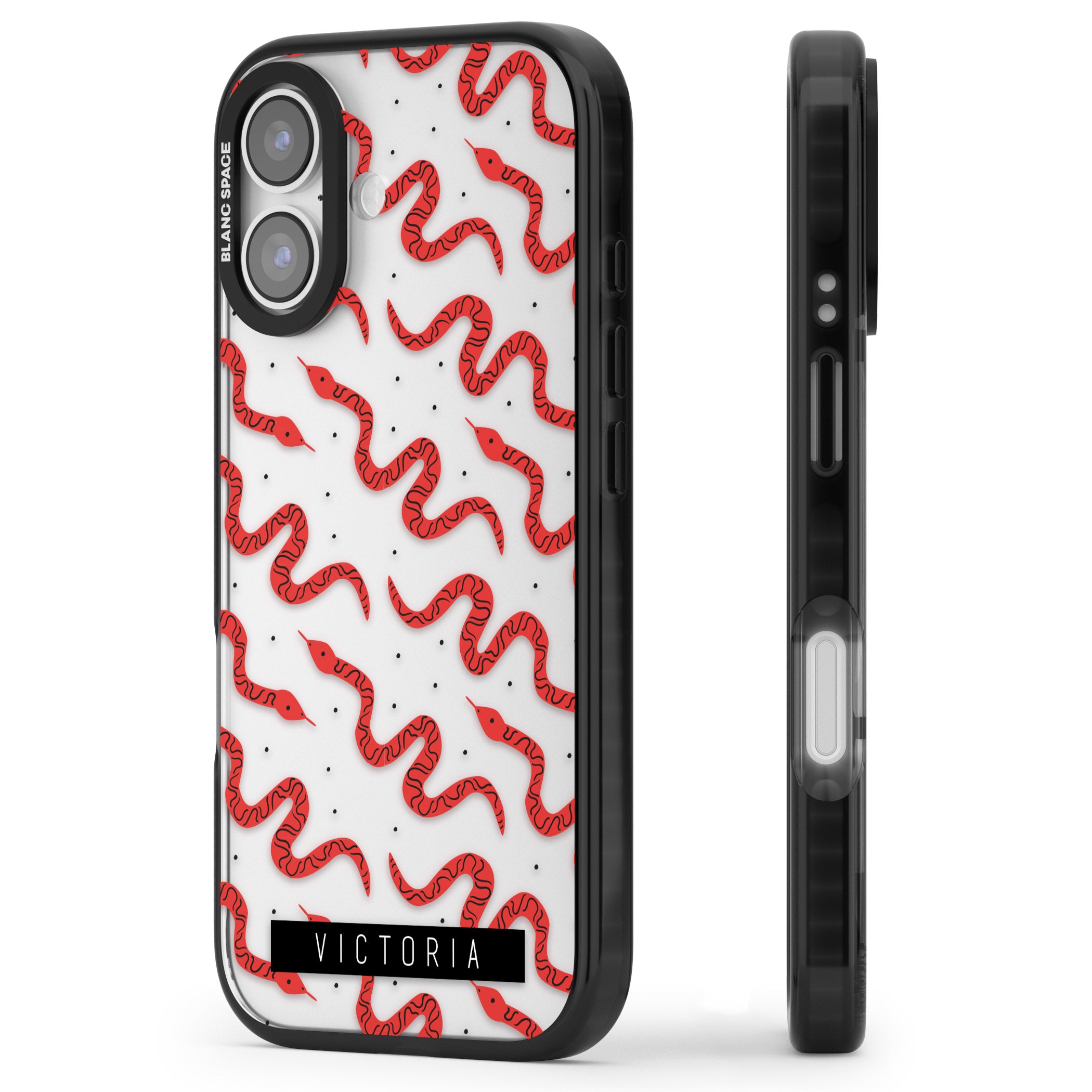Personalised Red Snake Pattern iPhone 17 Impact Black Phone Case Side Profile