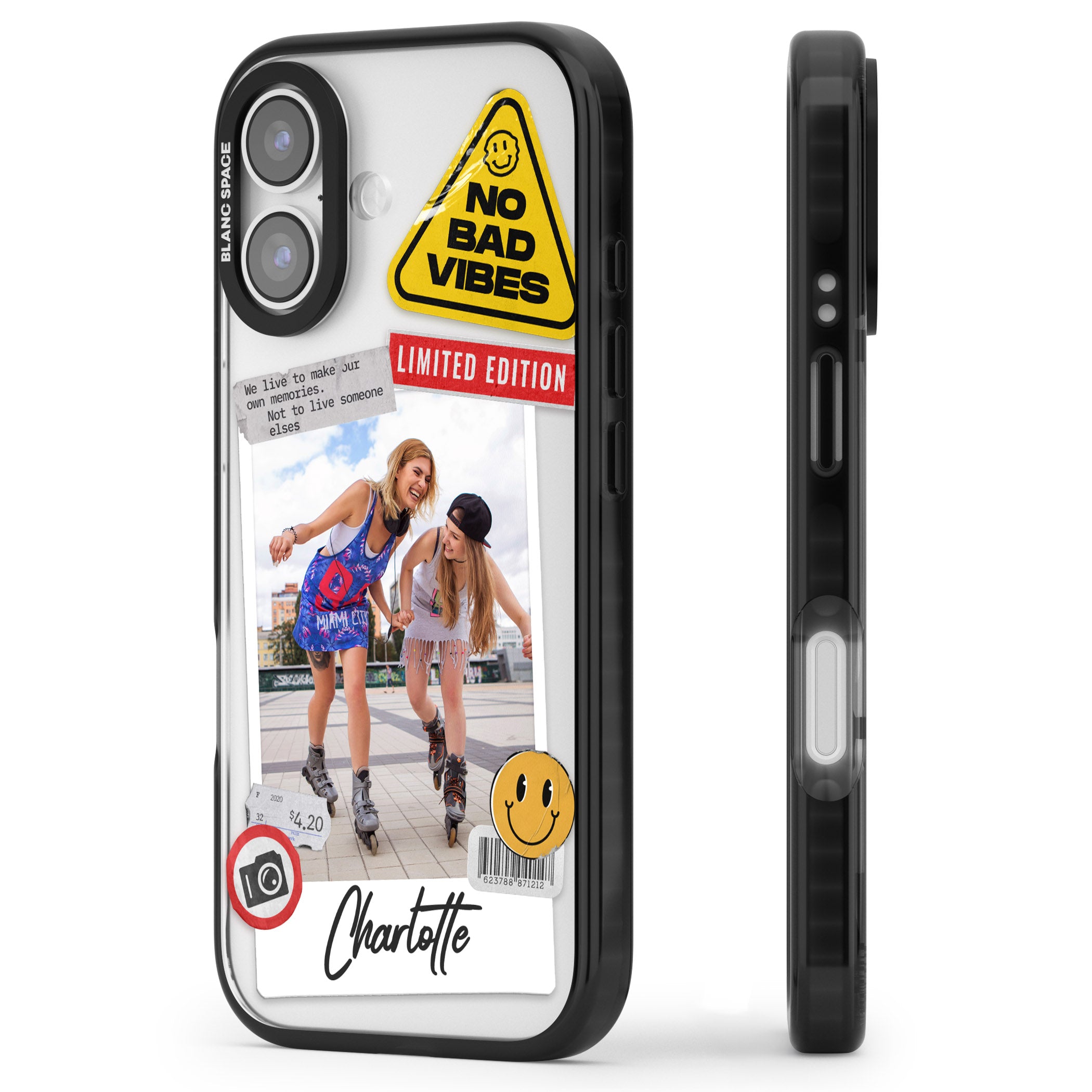 Personalised Sticker Mix Instant Photo iPhone 17 Impact Black Phone Case Side Profile