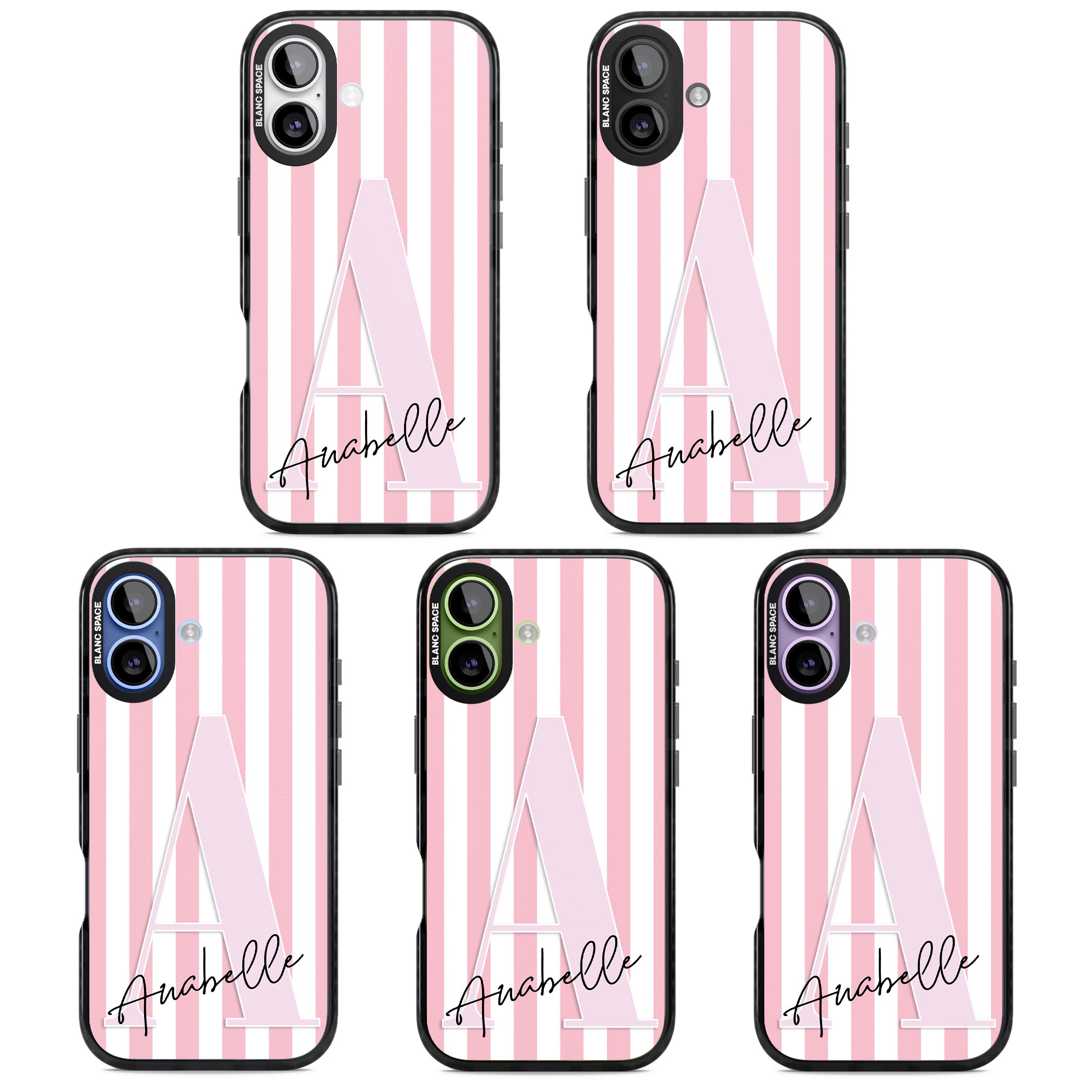 Personalised Pink Stripes & Monogram iPhone 17 Impact Black Phone Case APT Impact Protection