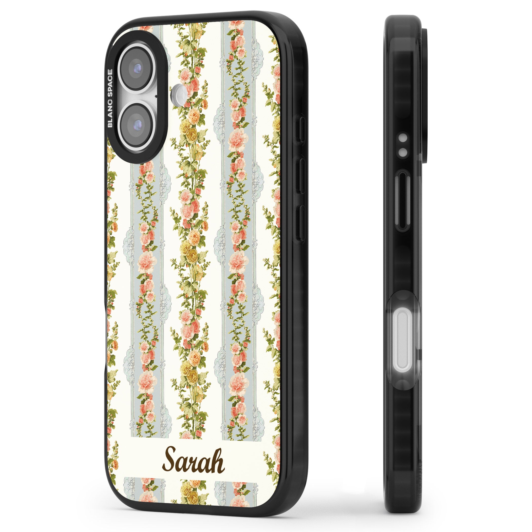 Personalised Vintage Floral Stripes iPhone 17 Impact Black Phone Case Side Profile