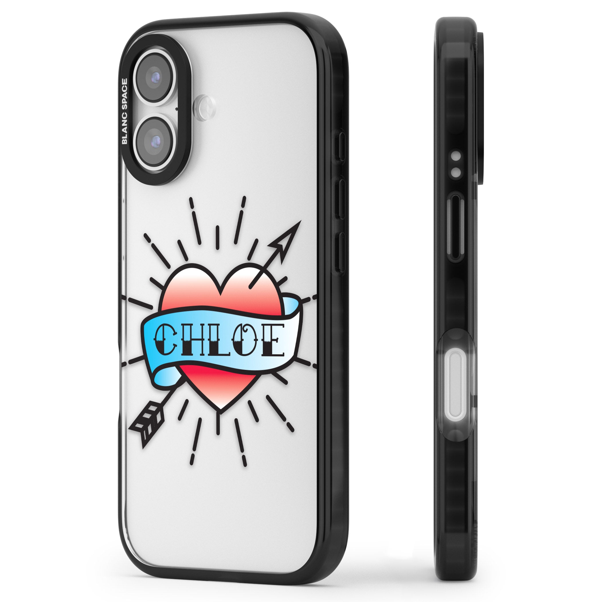Personalised Heart Tattoo iPhone 17 Impact Black Phone Case Side Profile