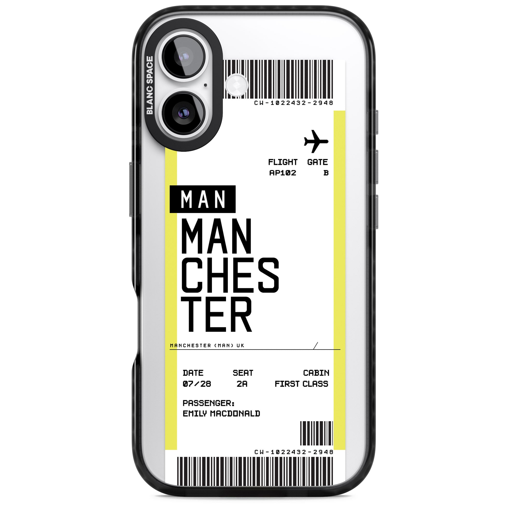 Personalised Manchester Boarding Pass iPhone 17 Impact Black Phone Case