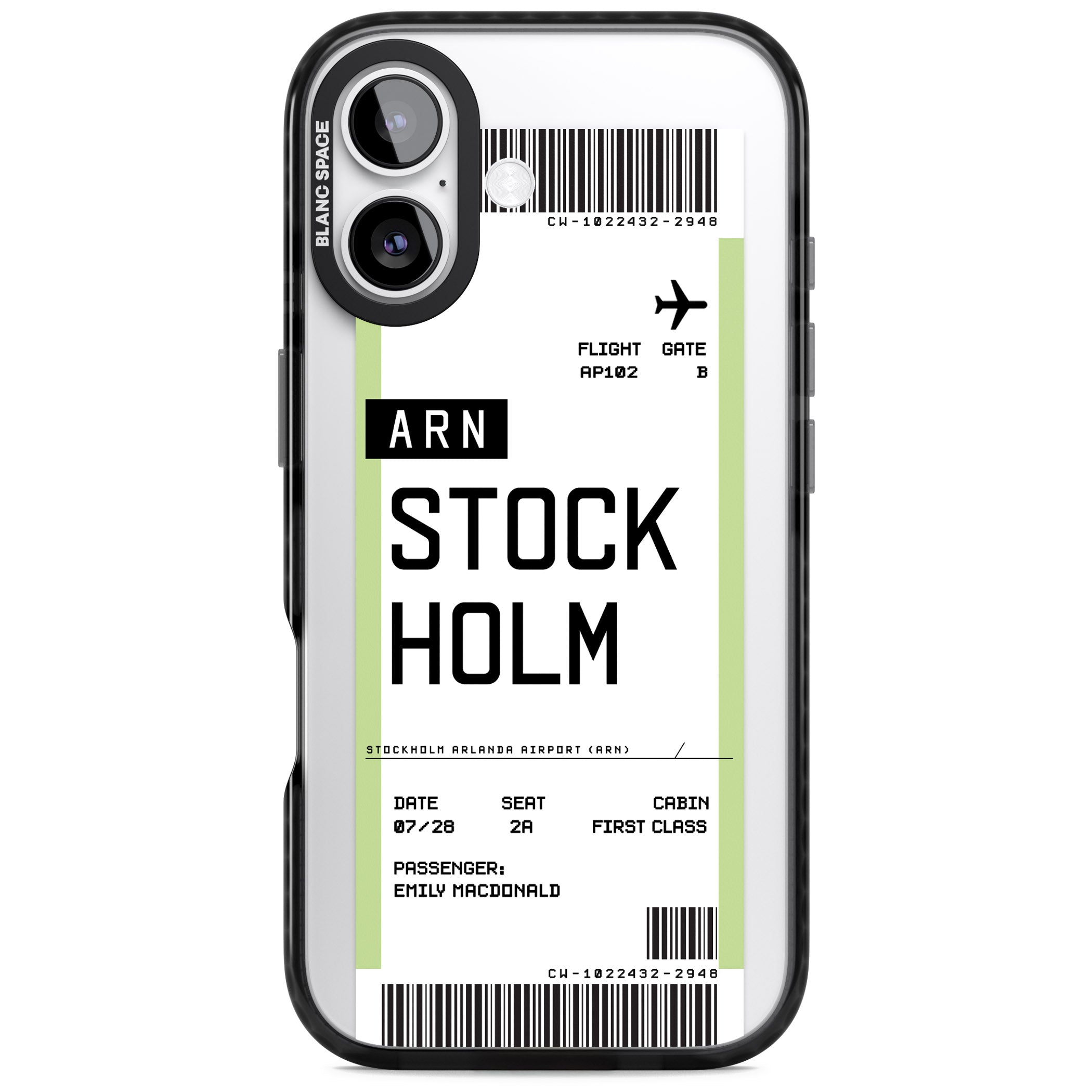 Personalised Stockholm Boarding Pass iPhone 17 Impact Black Phone Case