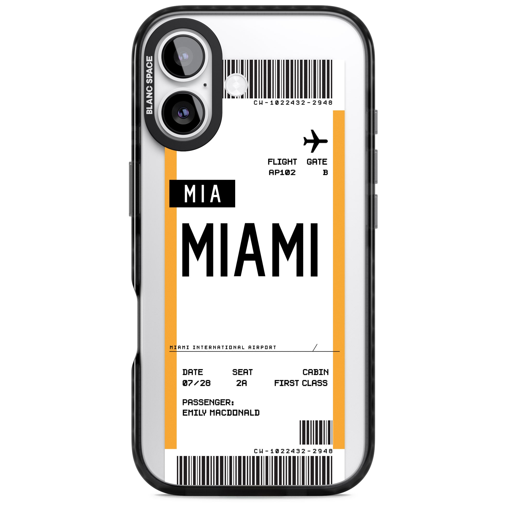 Personalised Miami Boarding Pass iPhone 17 Impact Black Phone Case