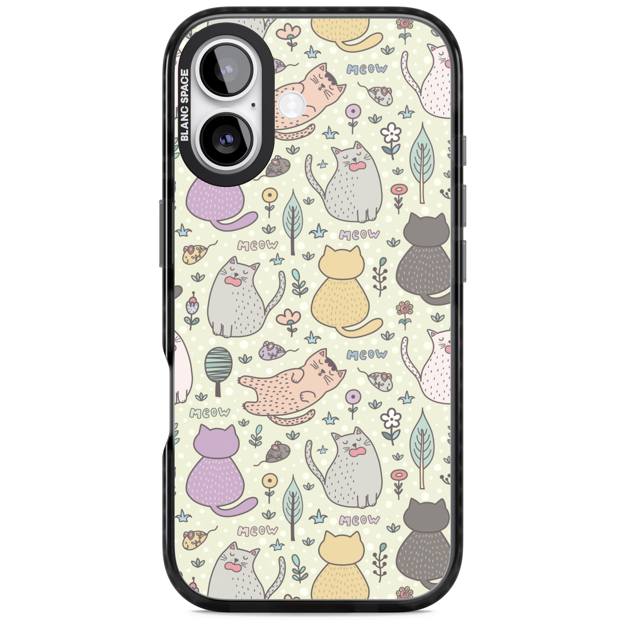 Cat Pattern Cream iPhone 17 Impact Black Phone Case