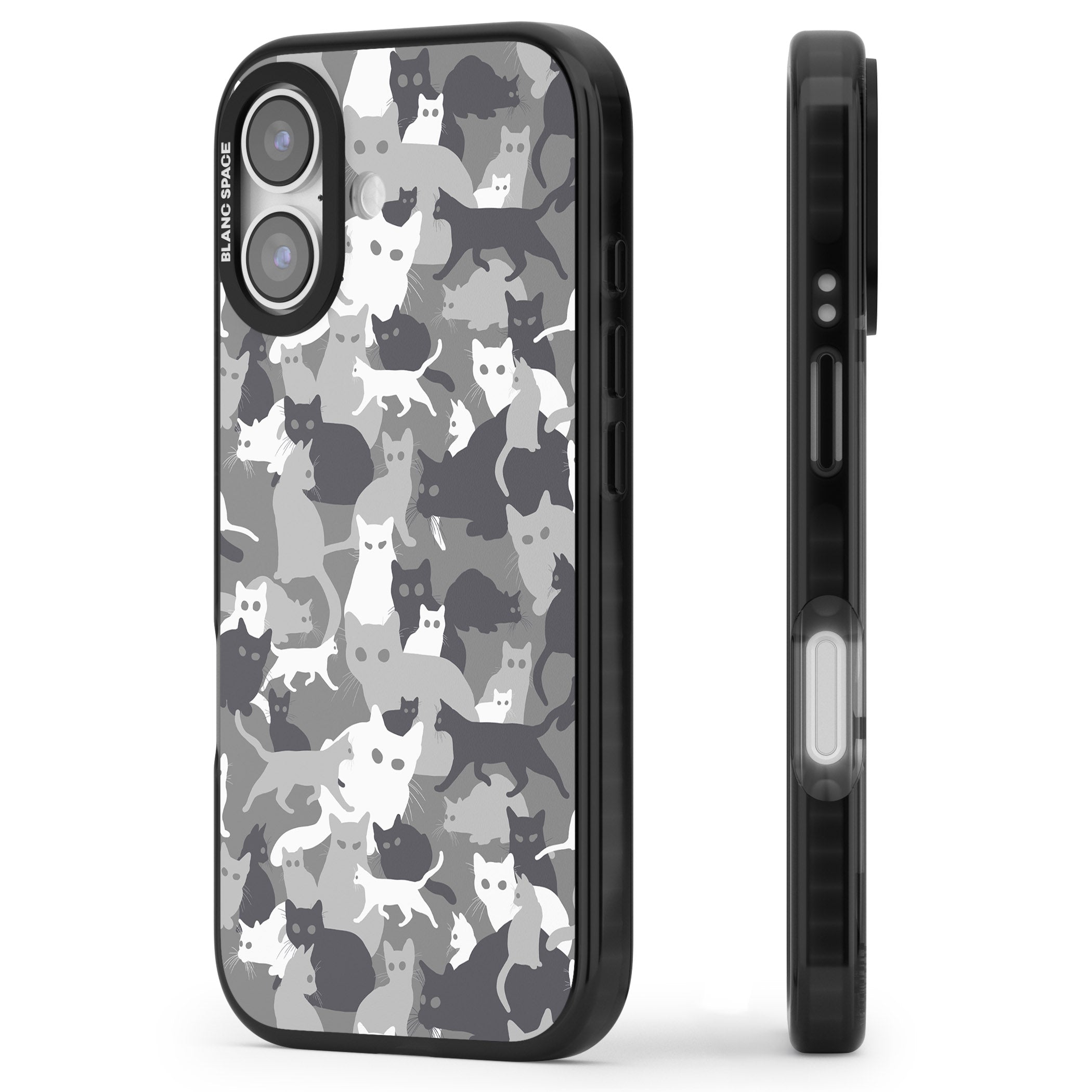 Dark Grey Cat Camouflage iPhone 17 Impact Black Phone Case Side Profile