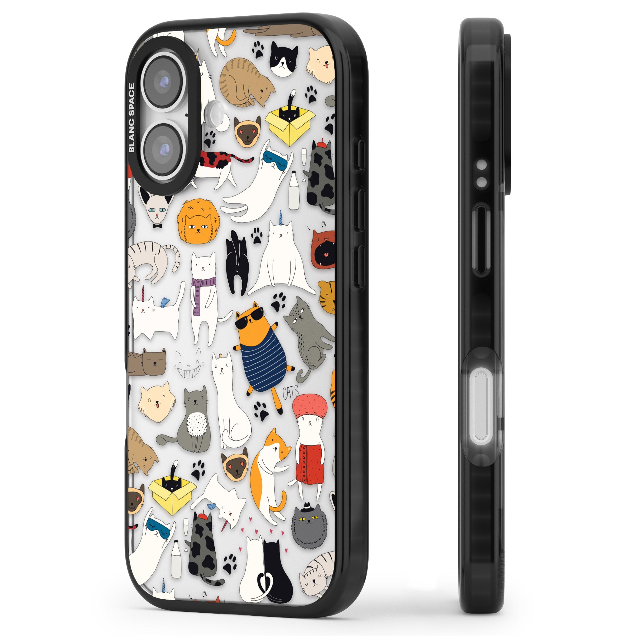 Cartoon Cat Collage iPhone 17 Impact Black Phone Case Side Profile