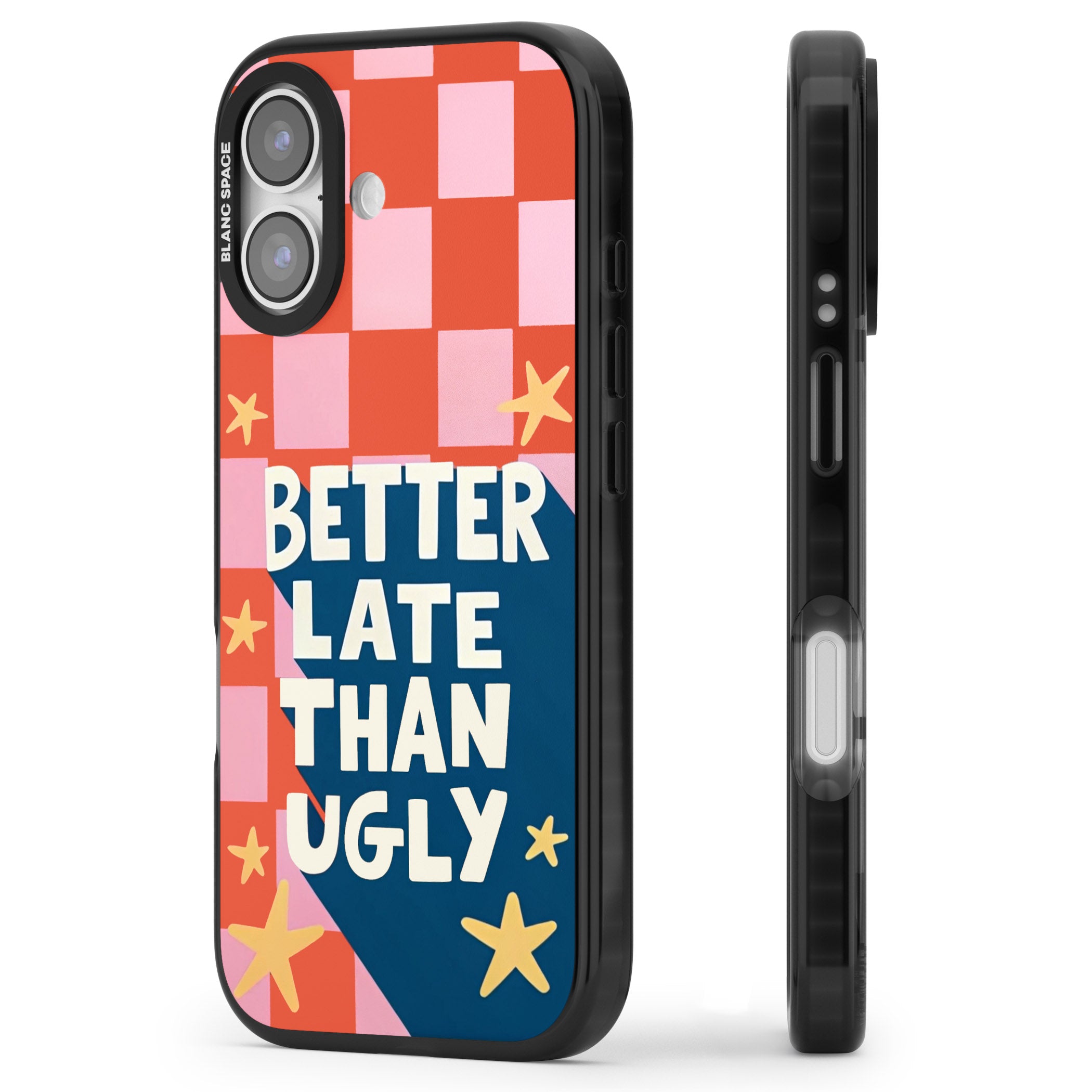 Better Late Than Ugly iPhone 17 Impact Black Phone Case Side Profile
