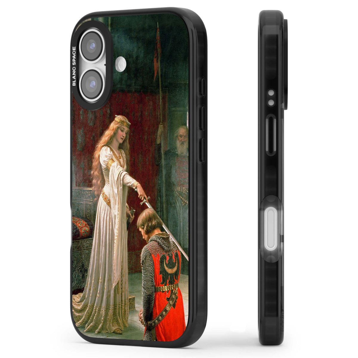 The Accolade renaissance art iPhone case featuring Edmund Blair Leighton's painting of a queen knighting a kneeling knight | Clear Impact case for iPhone 17