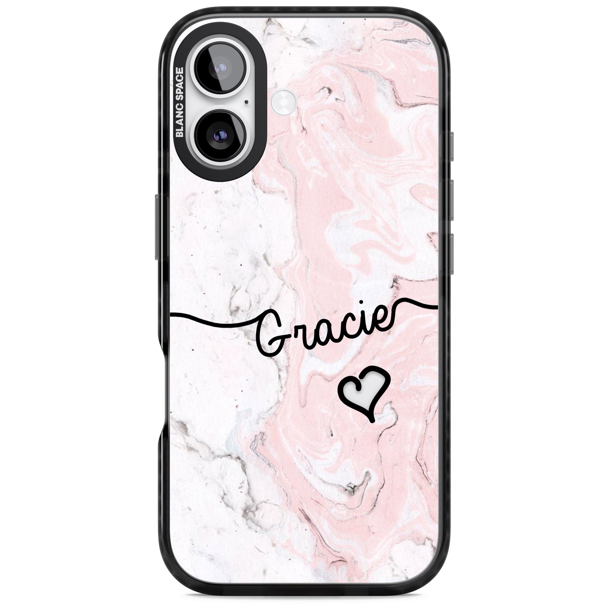 Personalised Pink Marble iPhone 17 Impact Black Phone Case