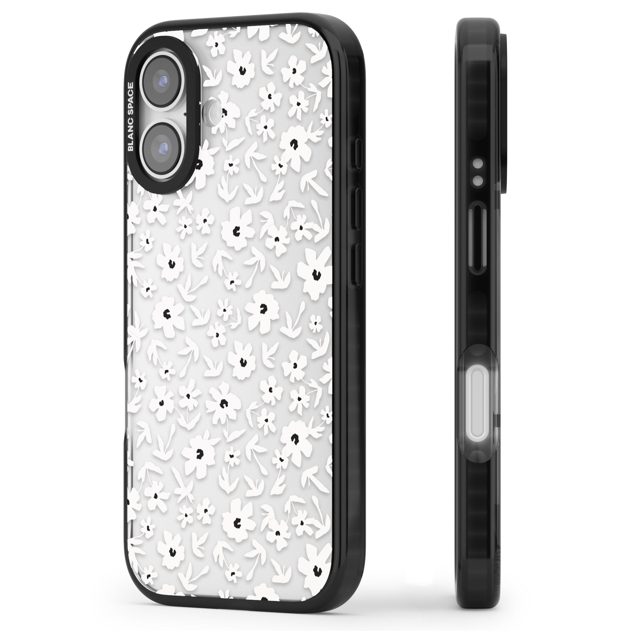 Monochrome Floral iPhone 17 Impact Black Phone Case Side Profile