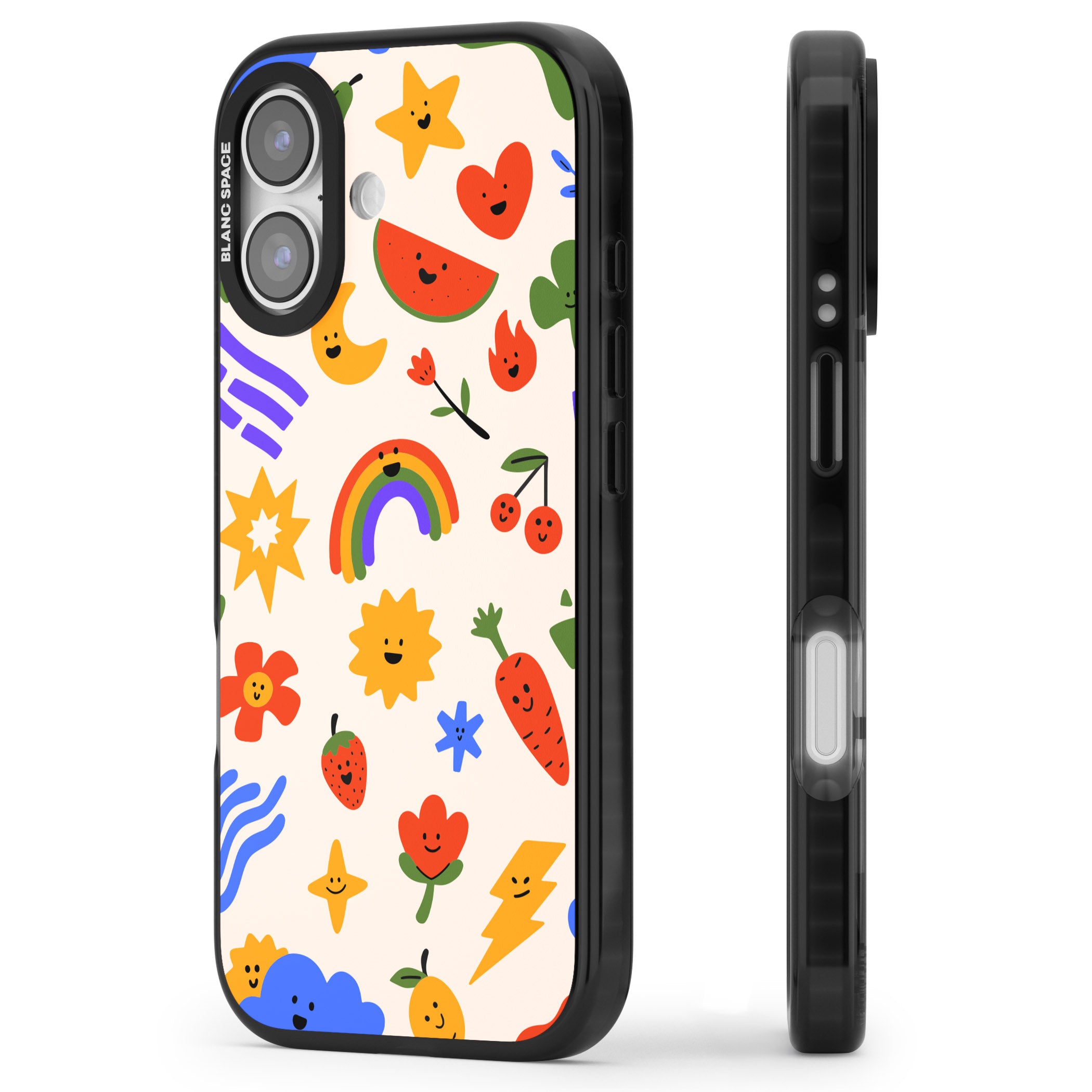 Playful Kawaii Icons iPhone 17 Impact Black Phone Case Side Profile