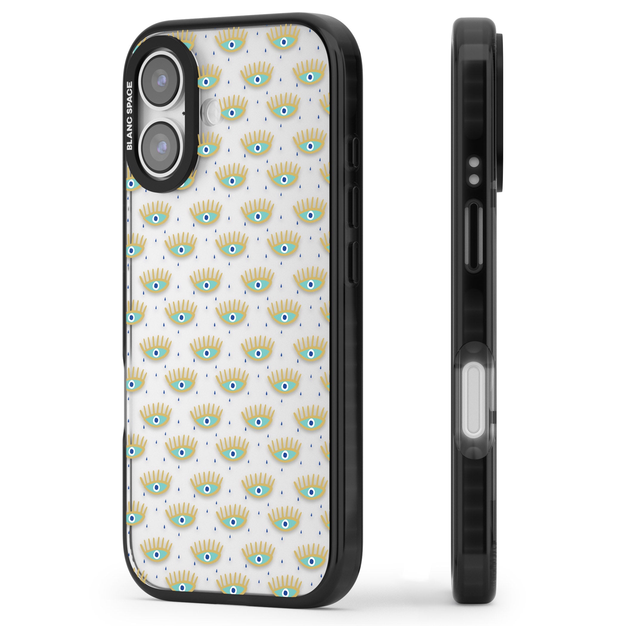Crying Eyes Pattern iPhone 17 Impact Black Phone Case Side Profile