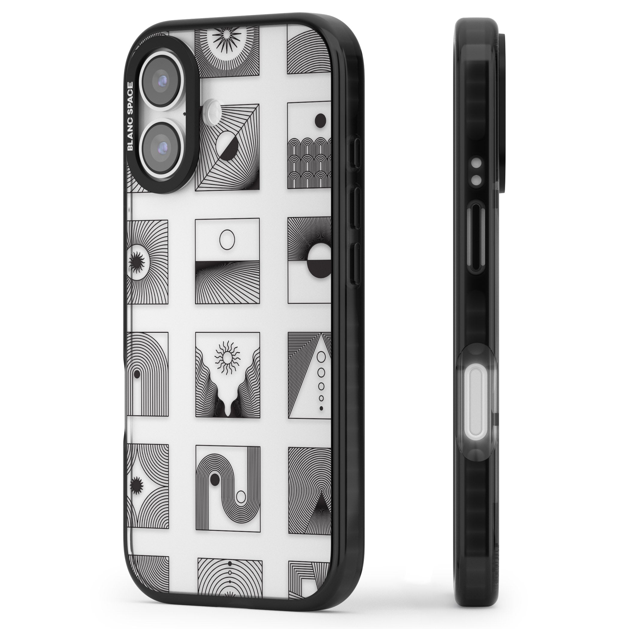 Geometric Pattern Trio: Artistic Blend iPhone 17 Impact Black Phone Case Side Profile