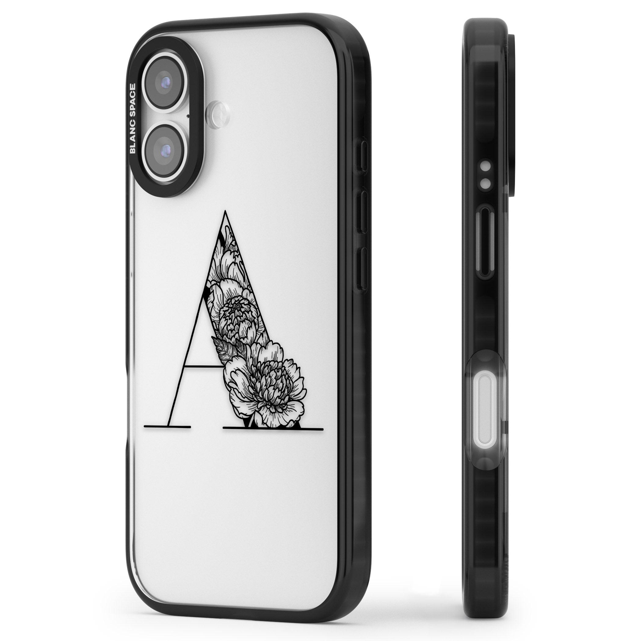 Personalised Floral Monogram iPhone 17 Impact Black Phone Case Side Profile