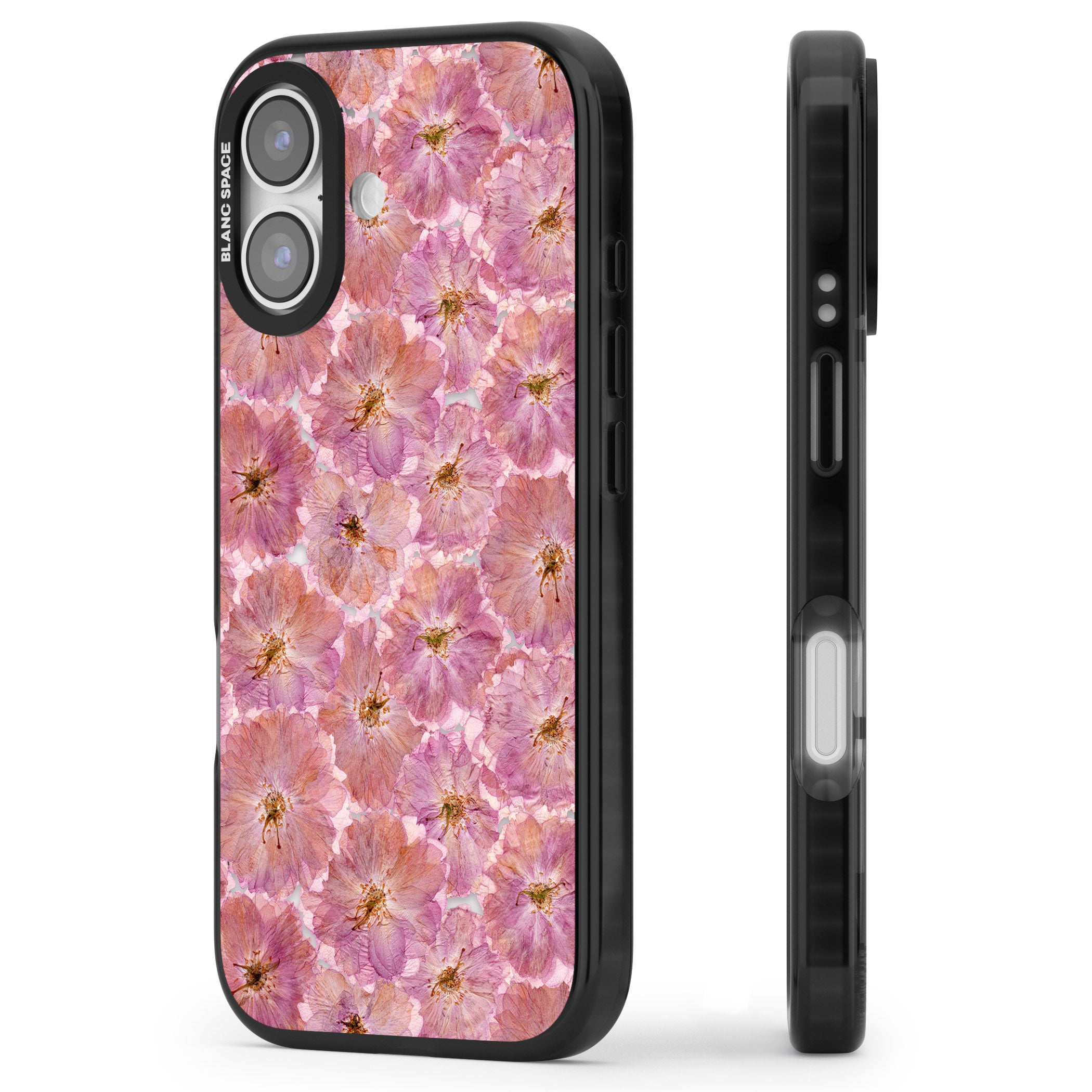 Large Pink Florals iPhone 17 Impact Black Phone Case Side Profile