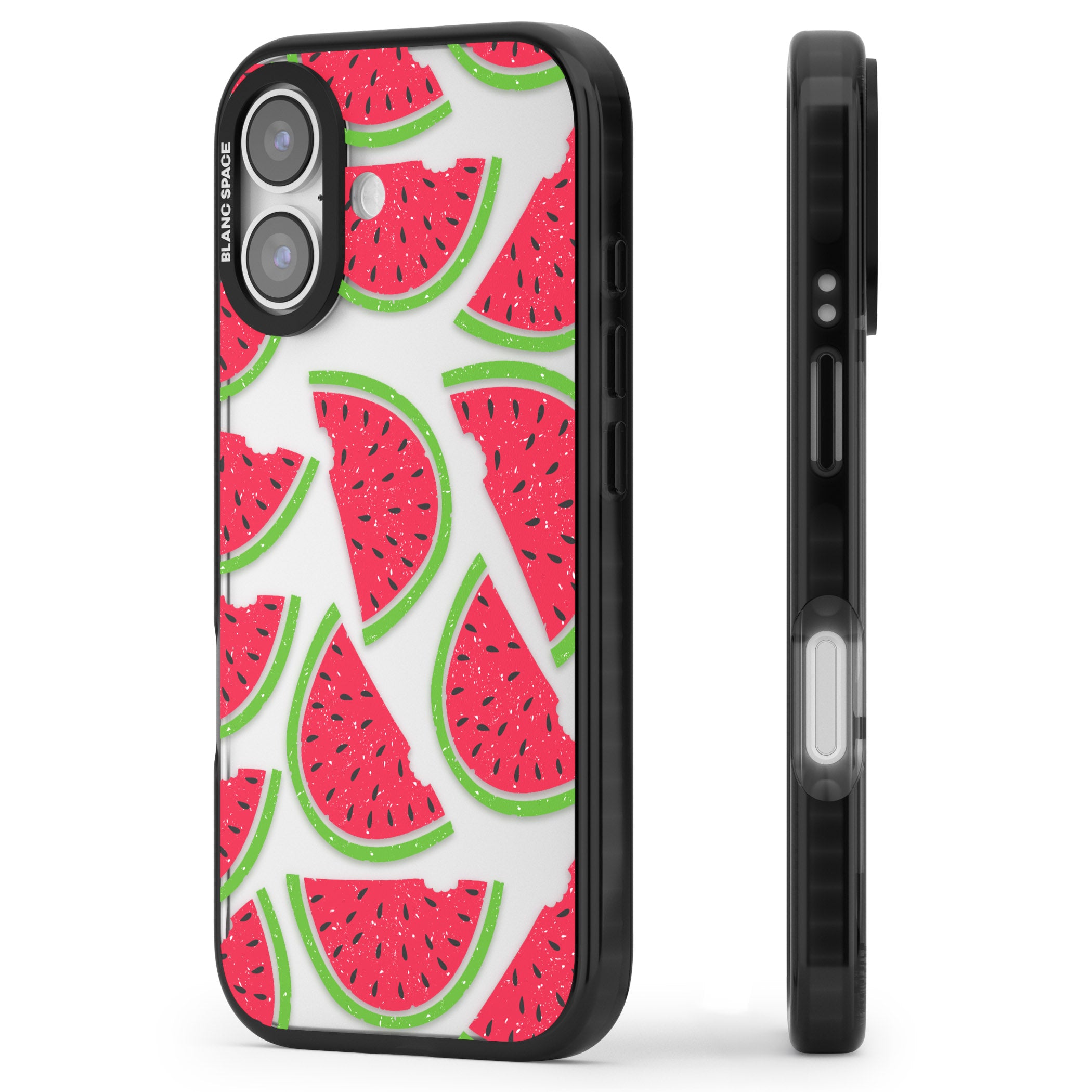 Watermelon Pattern iPhone 17 Impact Black Phone Case Side Profile