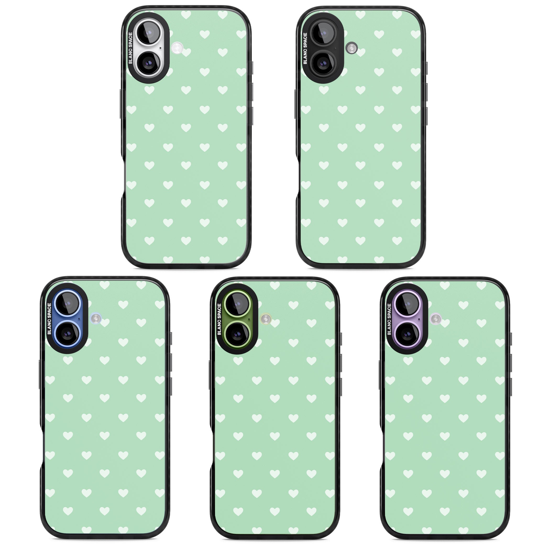 Small Heart Pattern: Green iPhone 17 Impact Black Phone Case APT Impact Protection