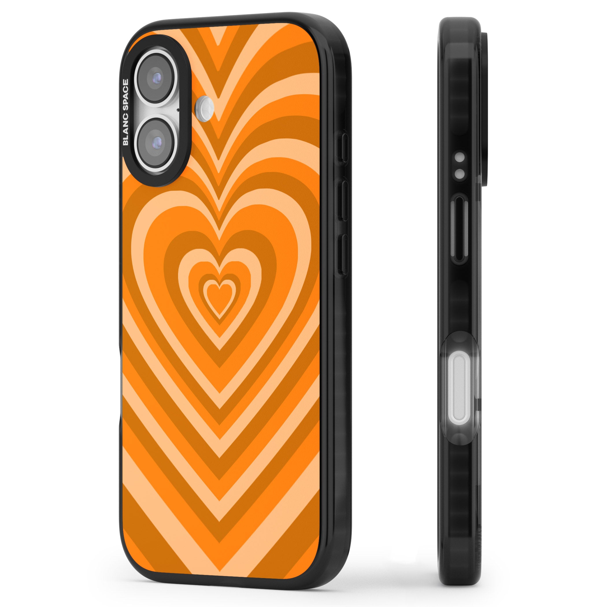 Orange Heart Illusion iPhone 17 Impact Black Phone Case Side Profile