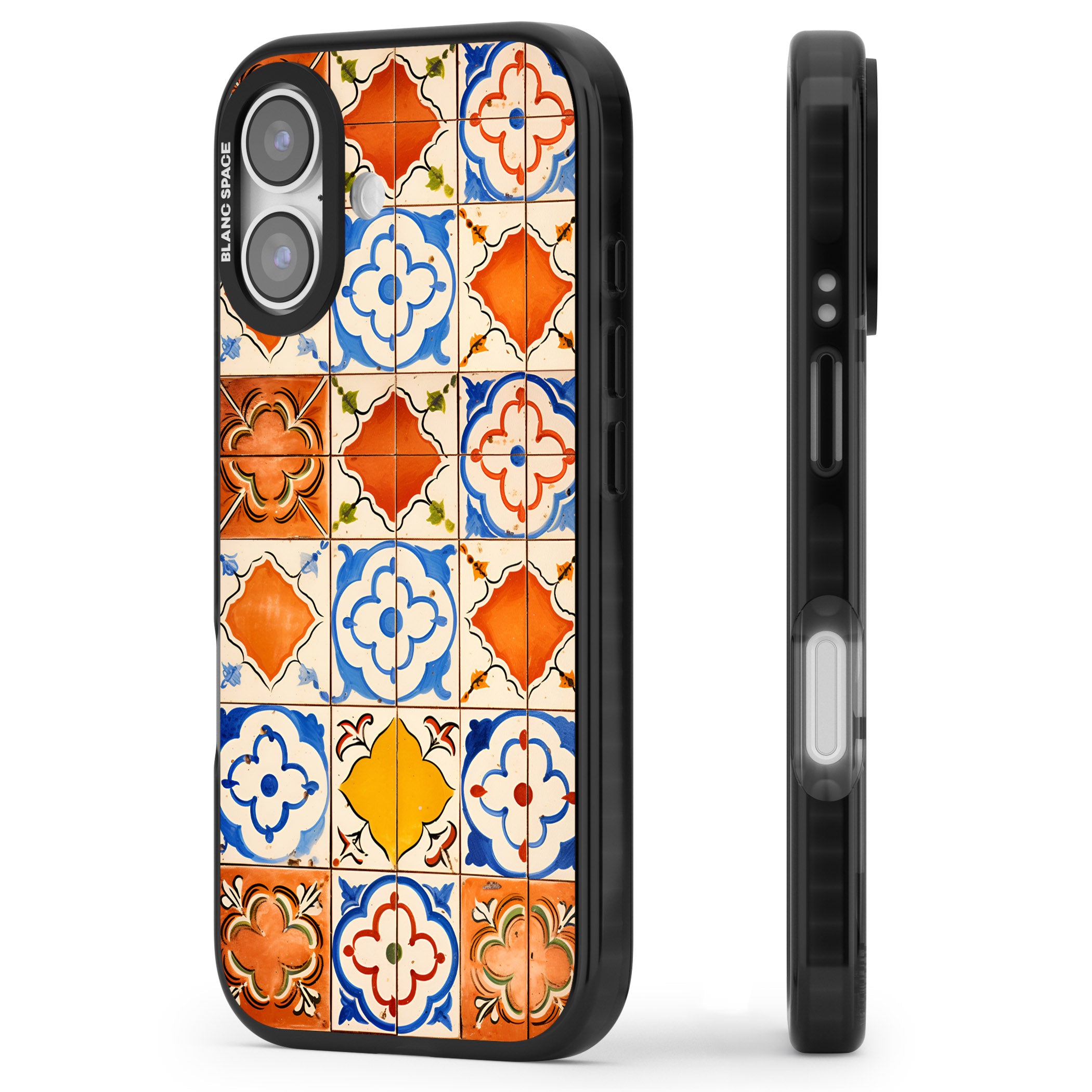 Spanish Mosaic Tiles iPhone 17 Impact Black Phone Case Side Profile