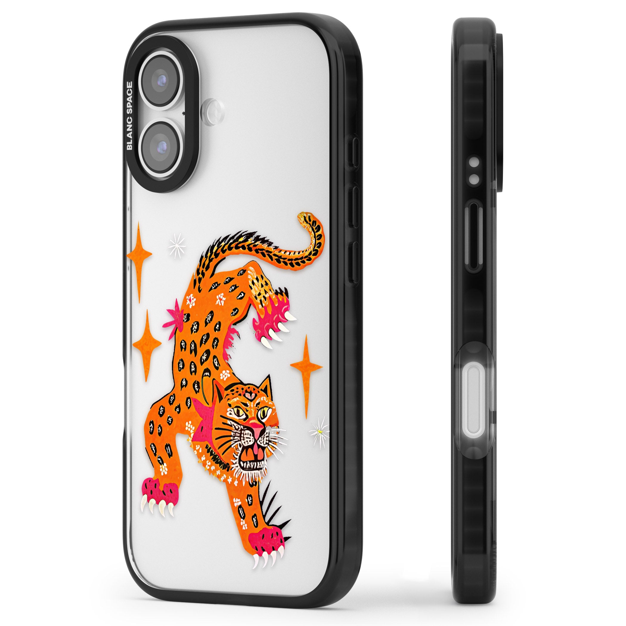 Fierce Jaguar Clear iPhone 17 Impact Black Phone Case Side Profile