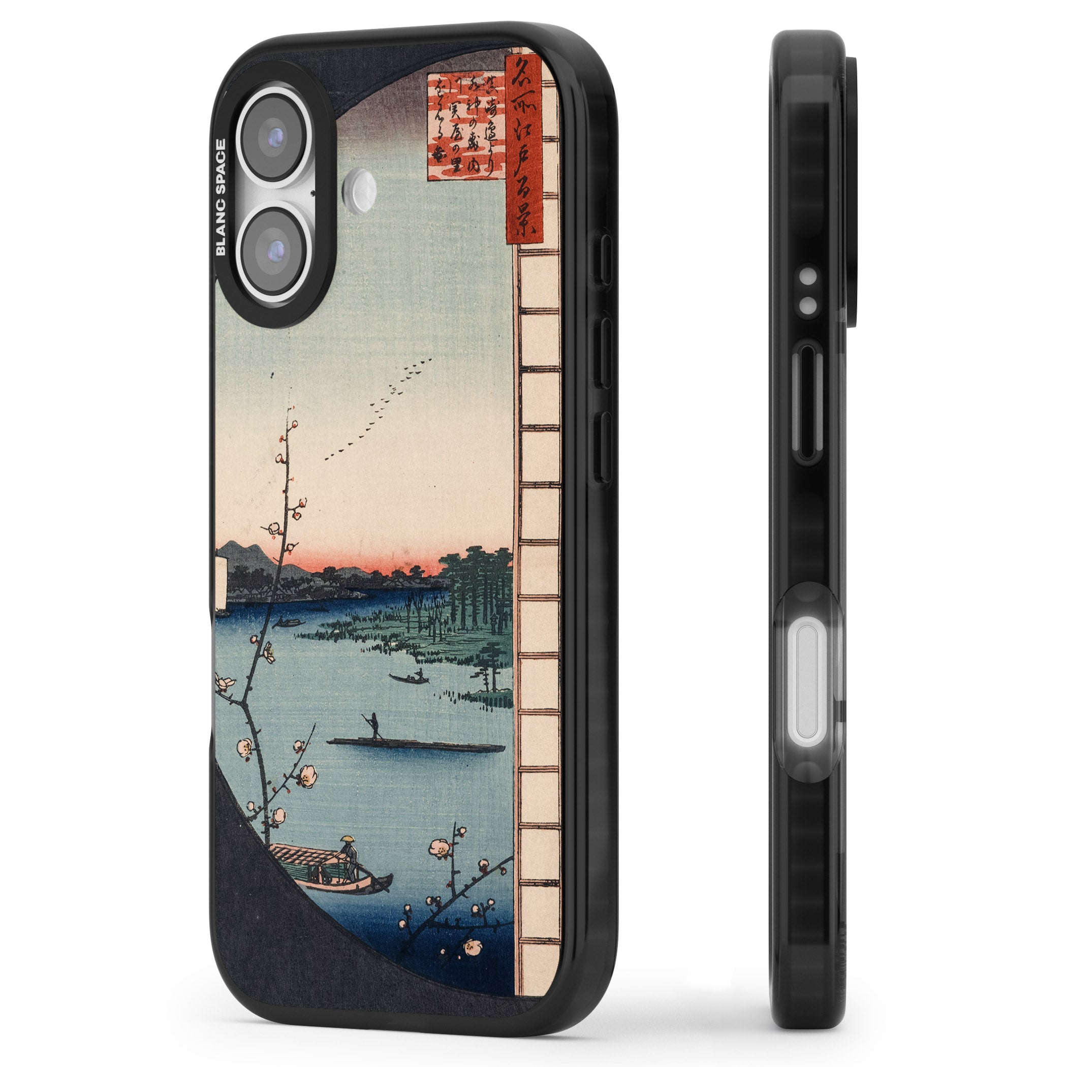 Vintage Japanese Illustrations Lake At Sunset iPhone 17 Impact Black Phone Case Side Profile