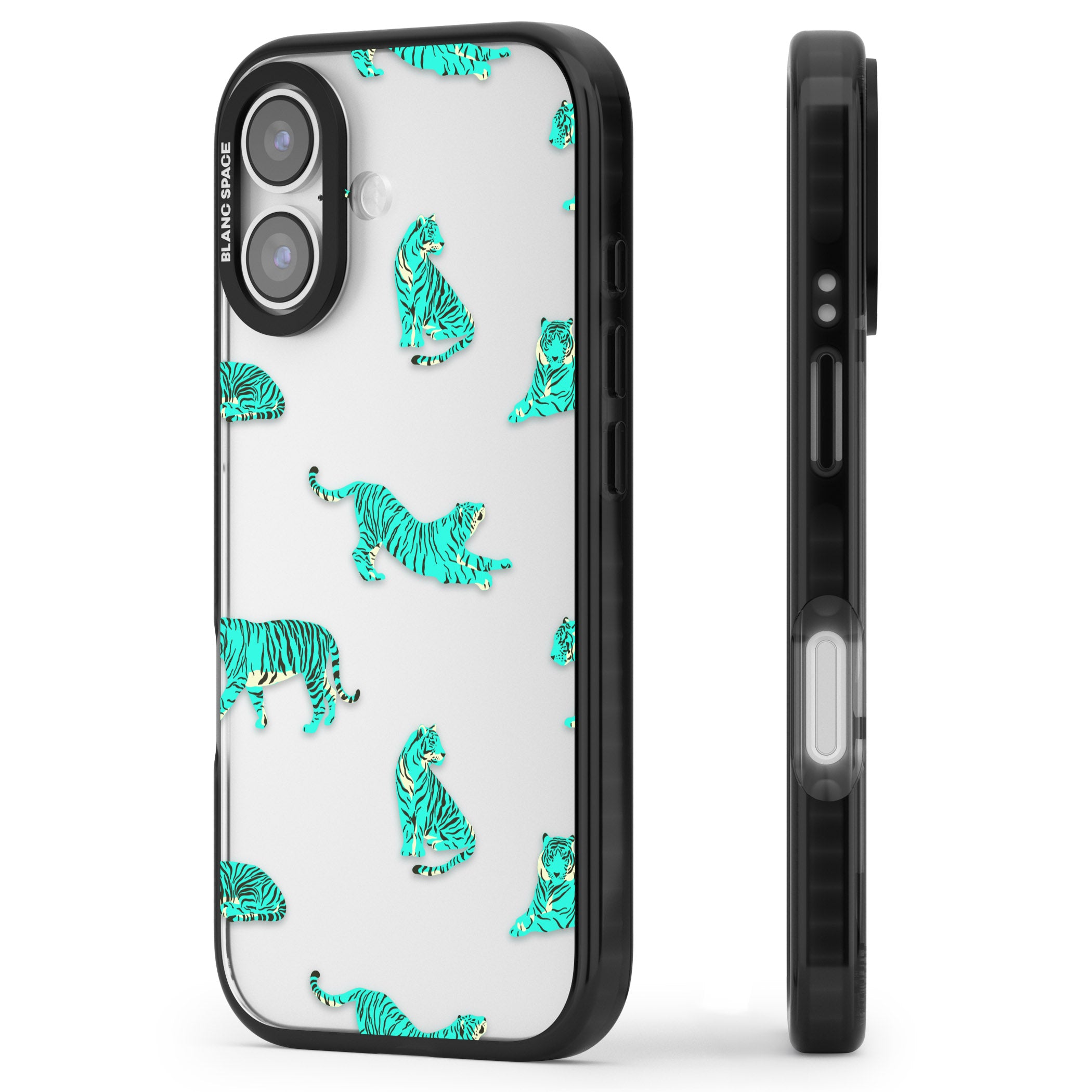 Turquoise Tiger iPhone 17 Impact Black Phone Case Side Profile