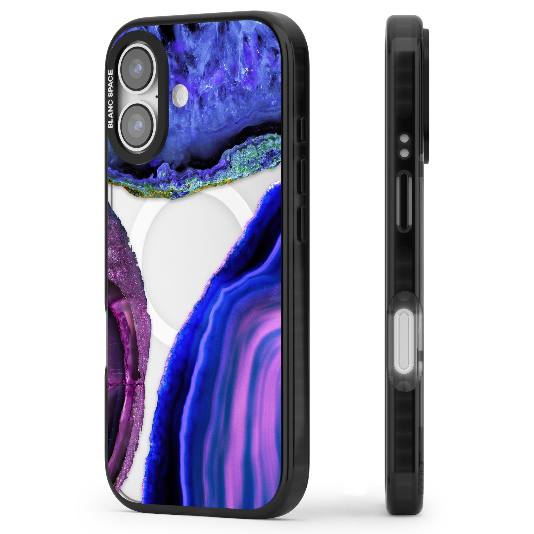 Violet Agate Slice iPhone 17 Impact Pro Black Phone Case Side Profile