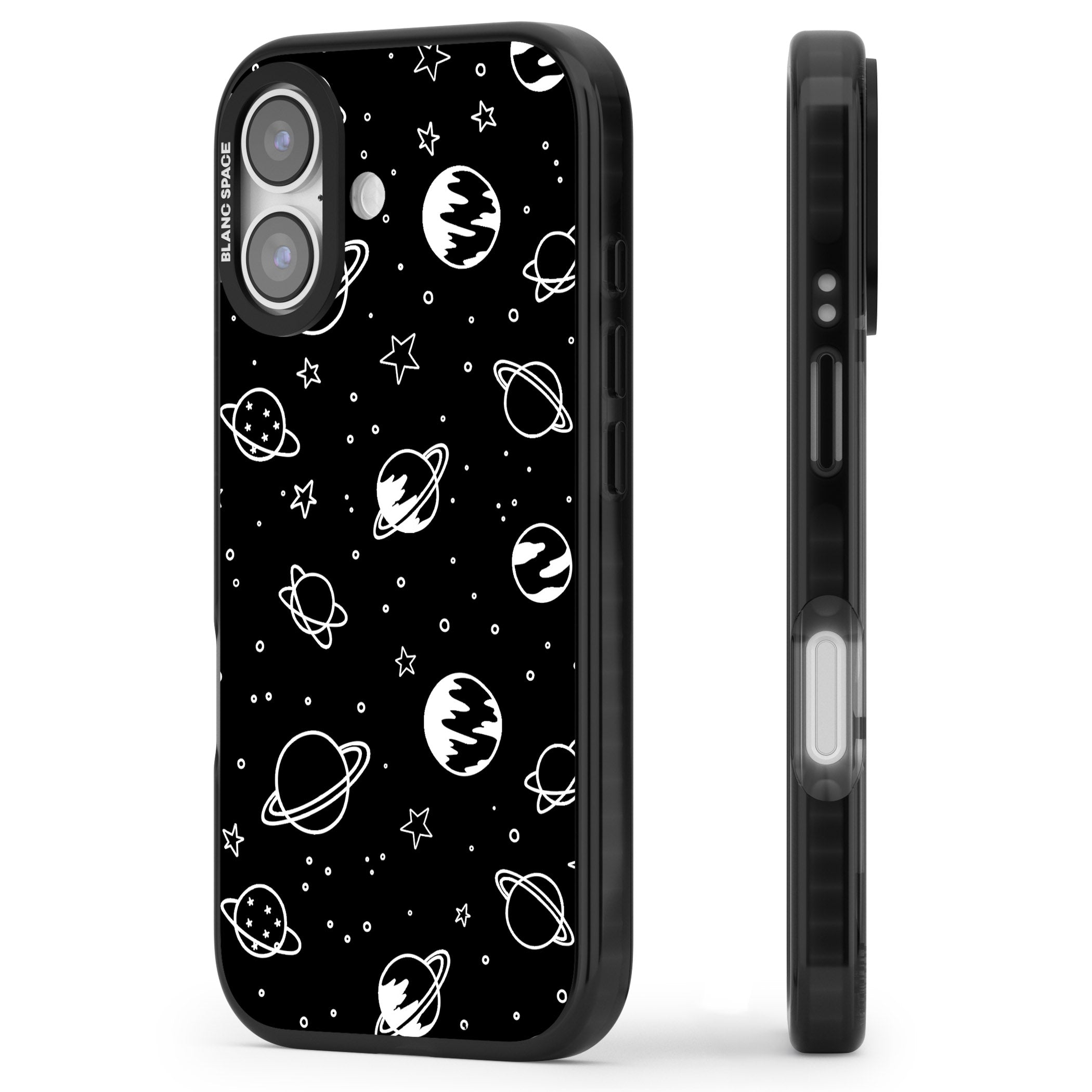 Cosmic Sketch White Black iPhone 17 Impact Pro Black Phone Case Side Profile