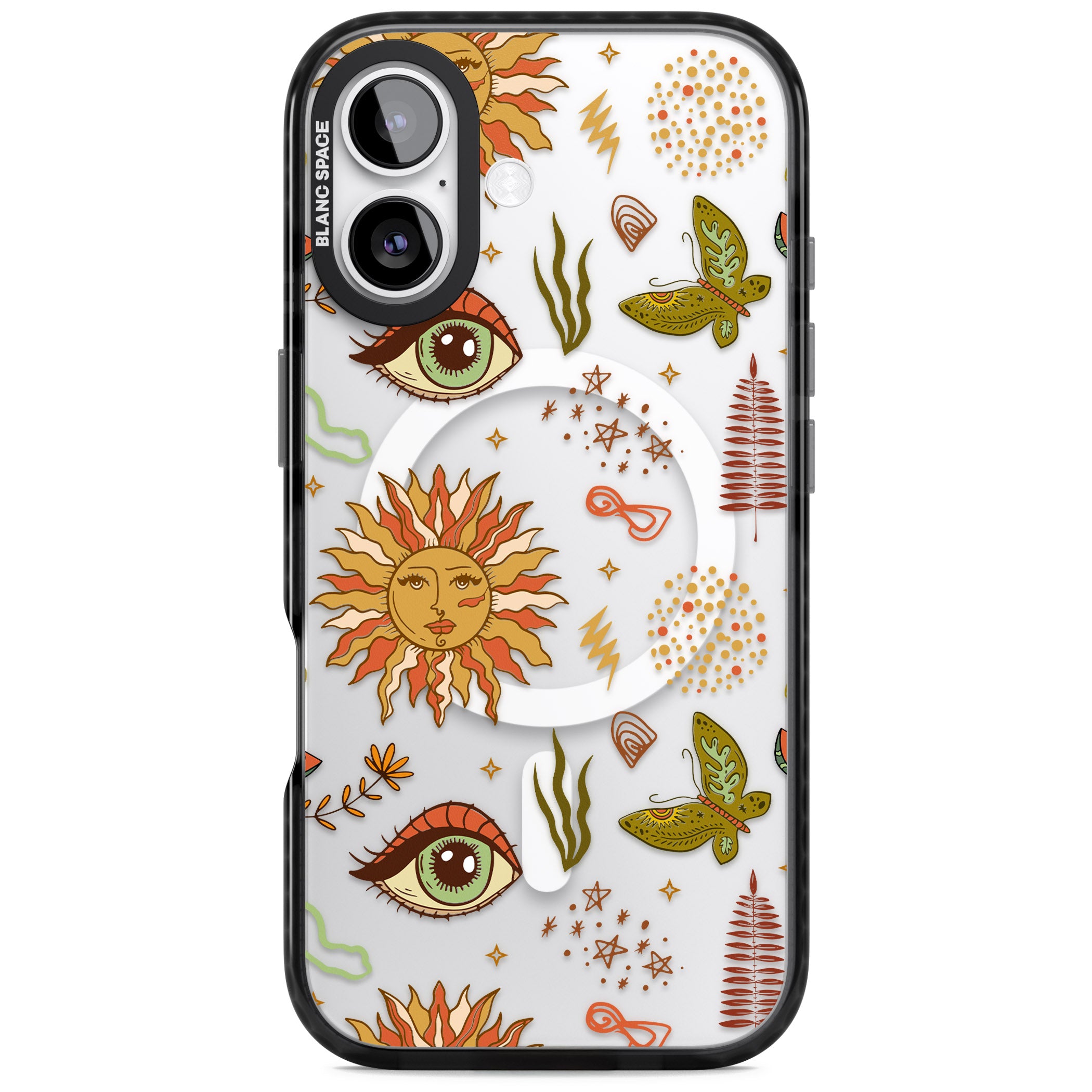 Boho Celestial Sun & Eye Pattern iPhone 17 Impact Pro Black Phone Case