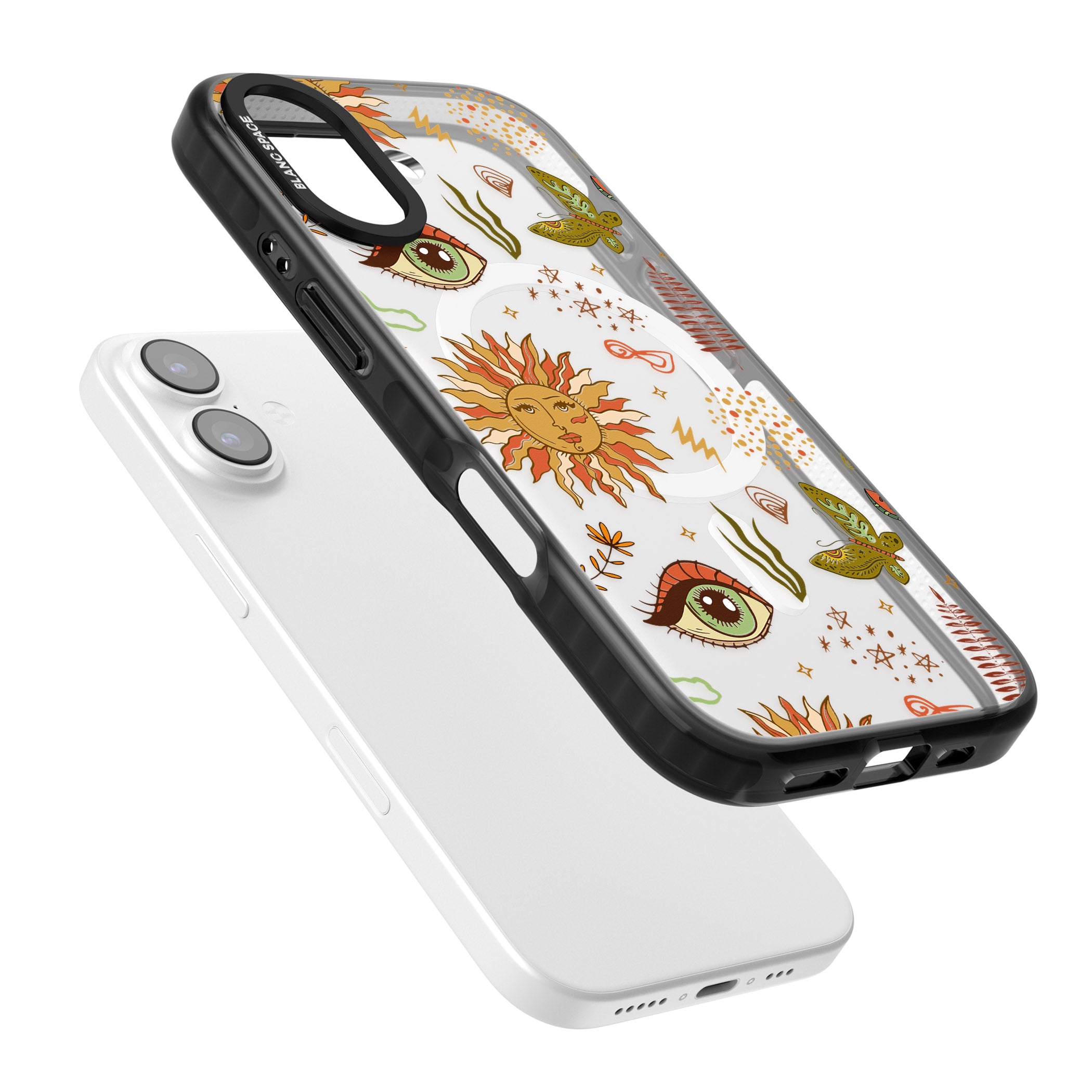 Boho Celestial Sun & Eye Pattern iPhone 17 Impact Pro Black Phone Case Colours