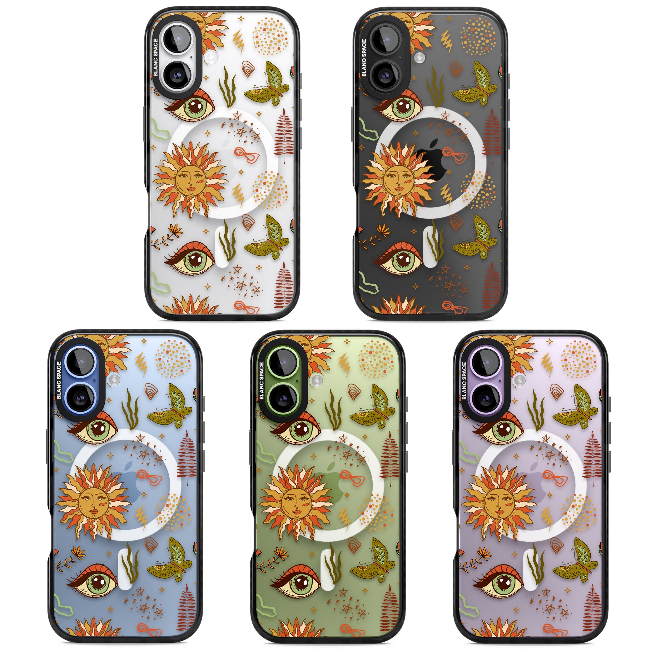 Boho Celestial Sun & Eye Pattern iPhone 17 Impact Pro Black Phone Case APT Impact Protection