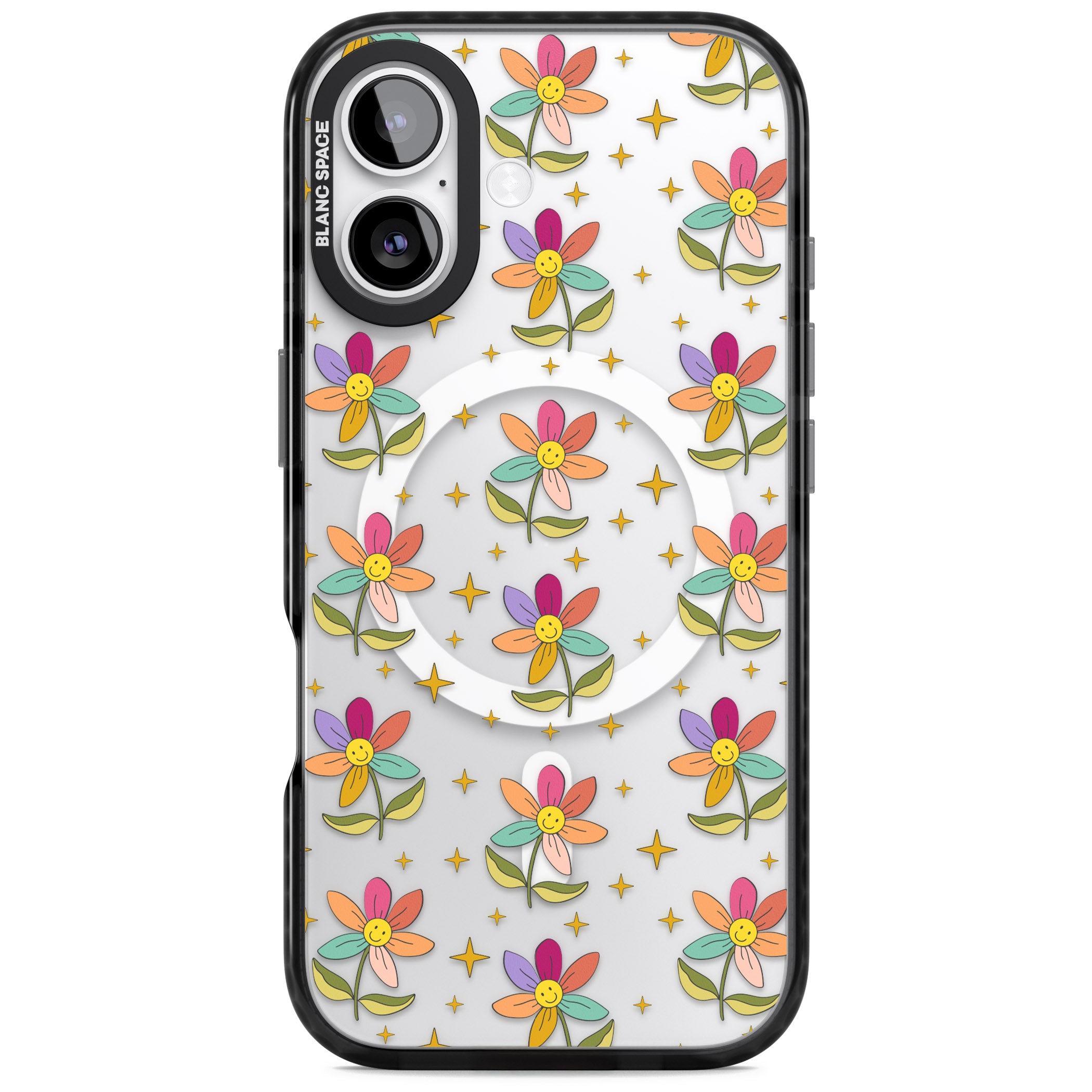 Boho Celestial Happy Flower iPhone 17 Impact Pro Black Phone Case