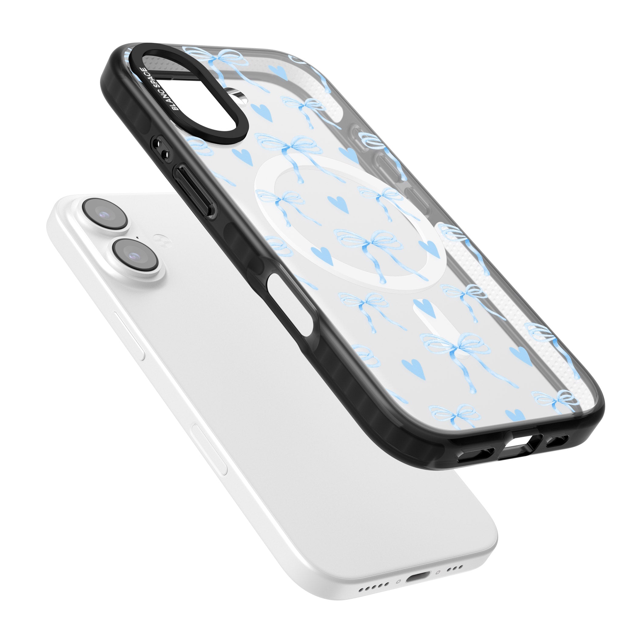 Blue Bows & Hearts iPhone 17 Impact Pro Black Phone Case Colours