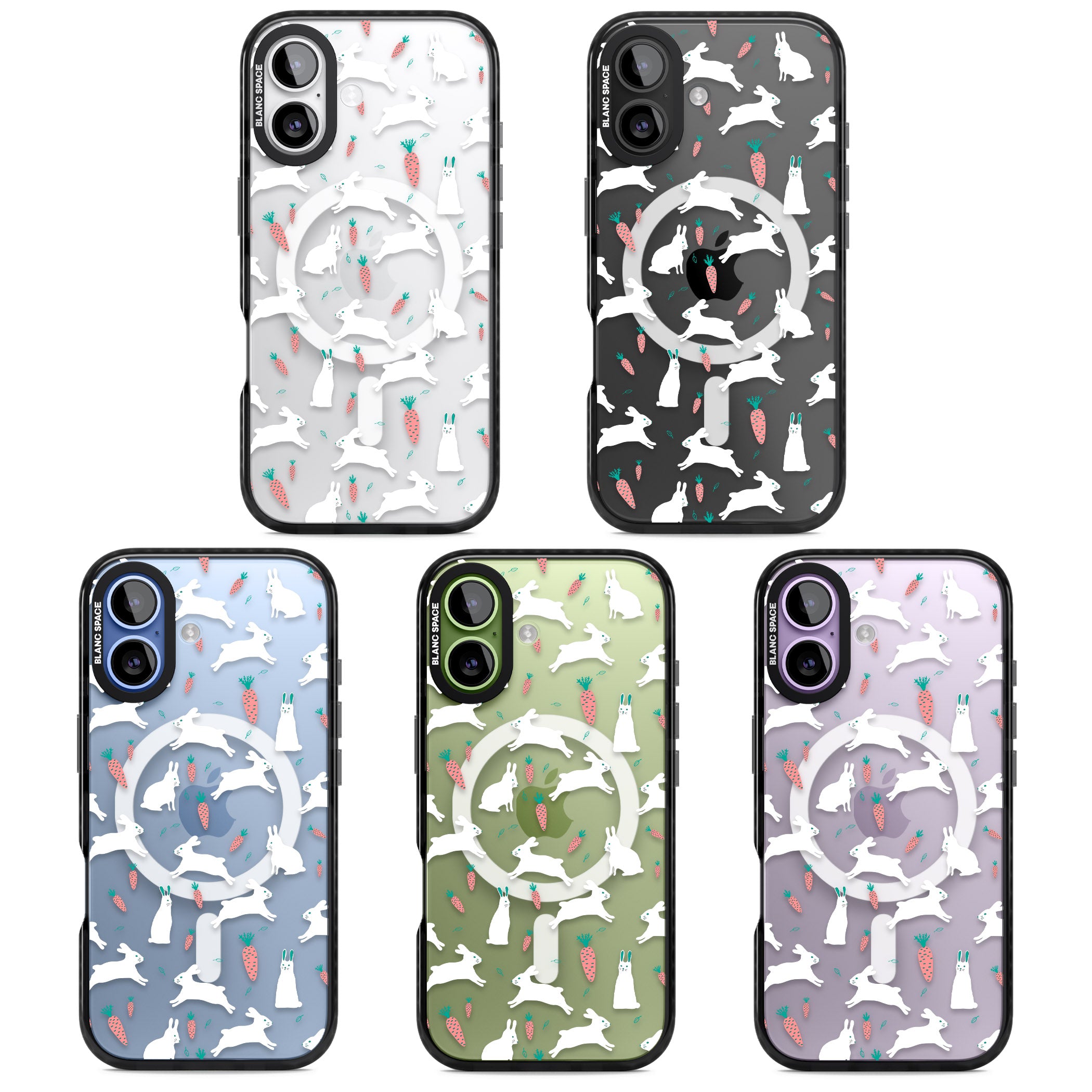 White Bunnies And Carrots iPhone 17 Impact Pro Black Phone Case APT Impact Protection