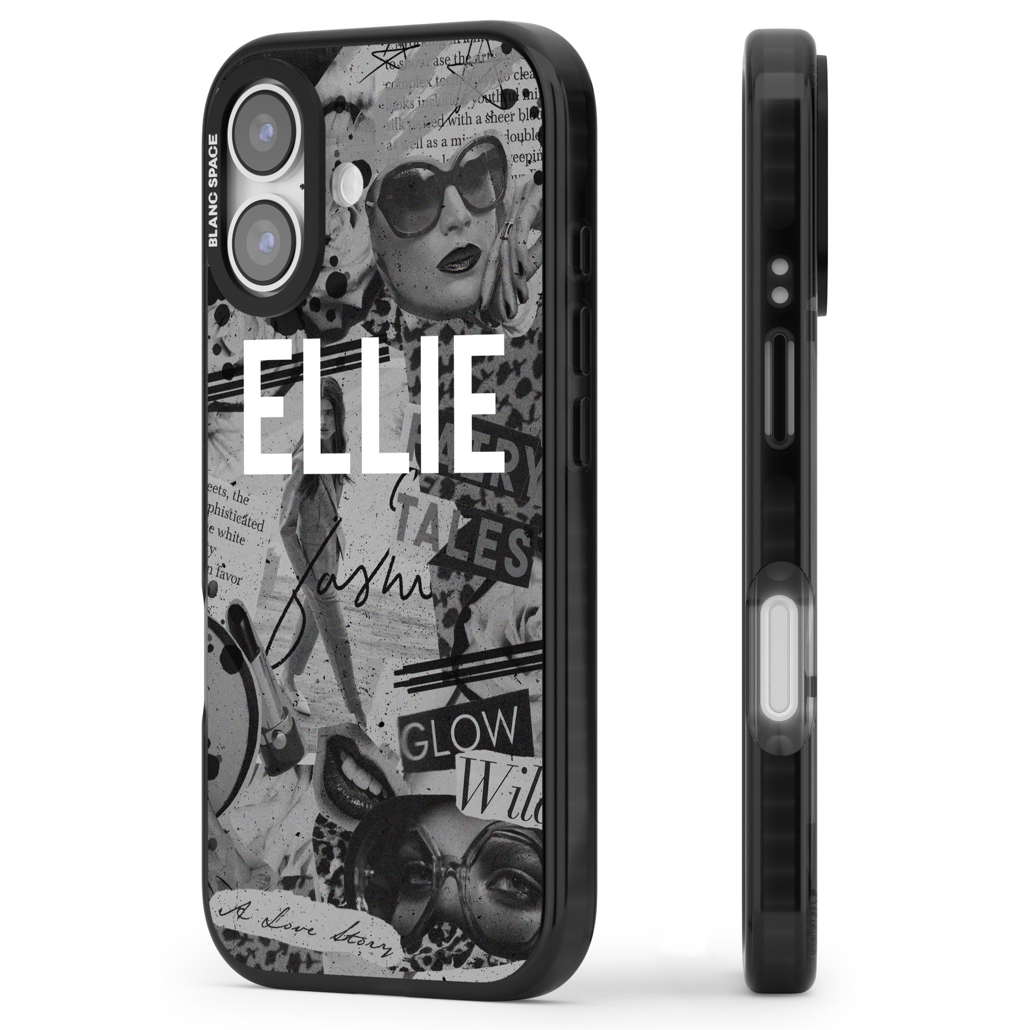 Personalised Grey Scale Vintage Collage iPhone 17 Impact Pro Black Phone Case Side Profile