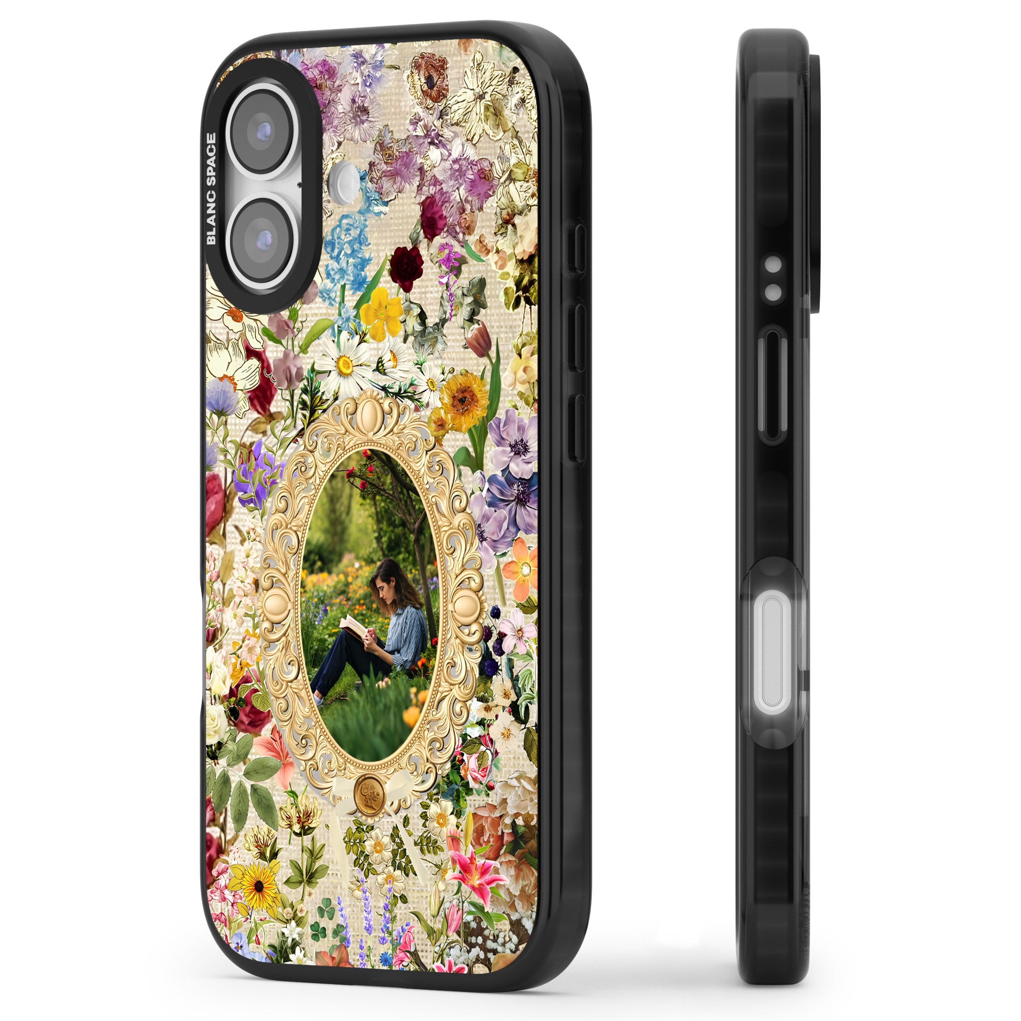 Personalised Vintage Wildflower Frame iPhone 17 Impact Pro Black Phone Case Side Profile