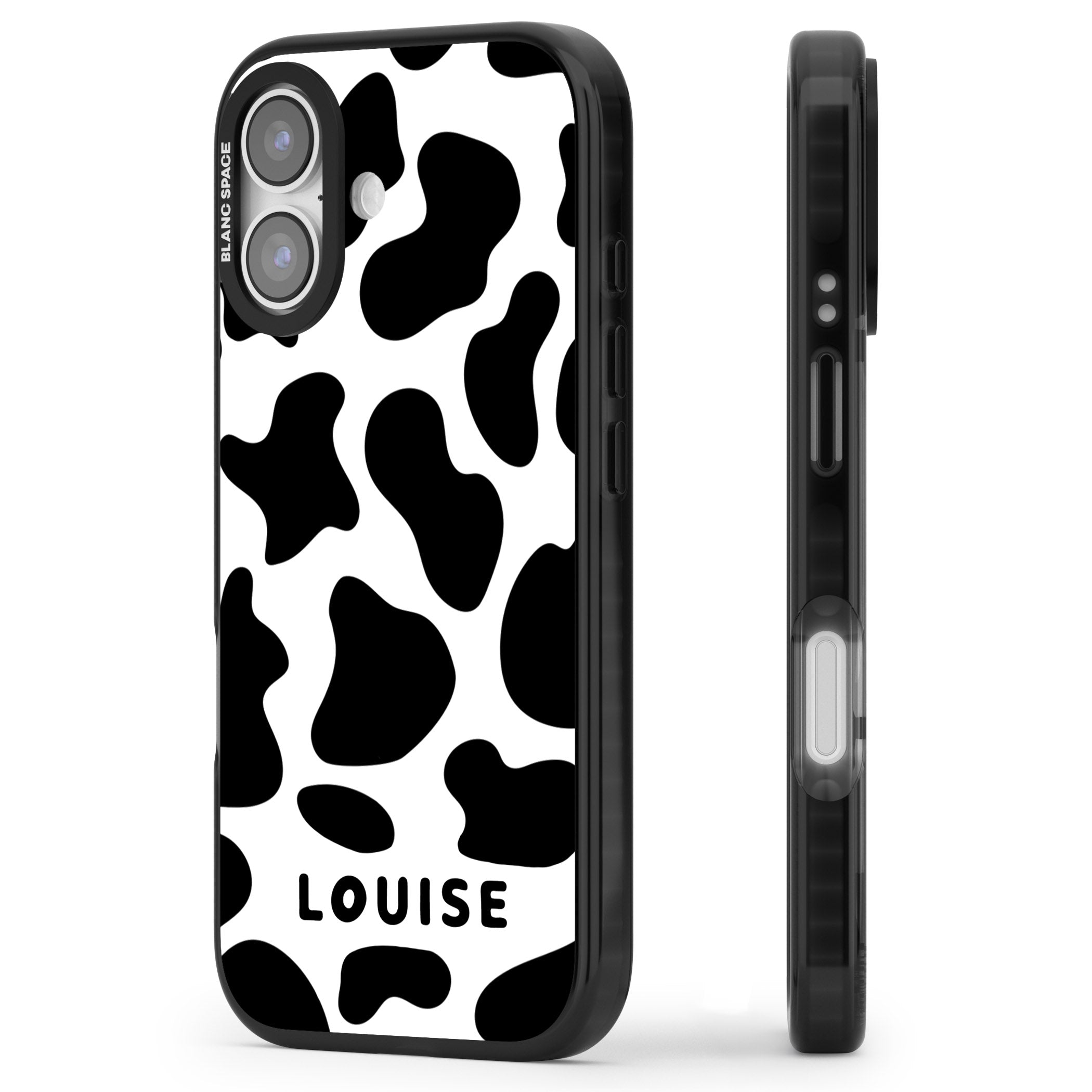 Personalised Cow Print iPhone 17 Impact Pro Black Phone Case Side Profile