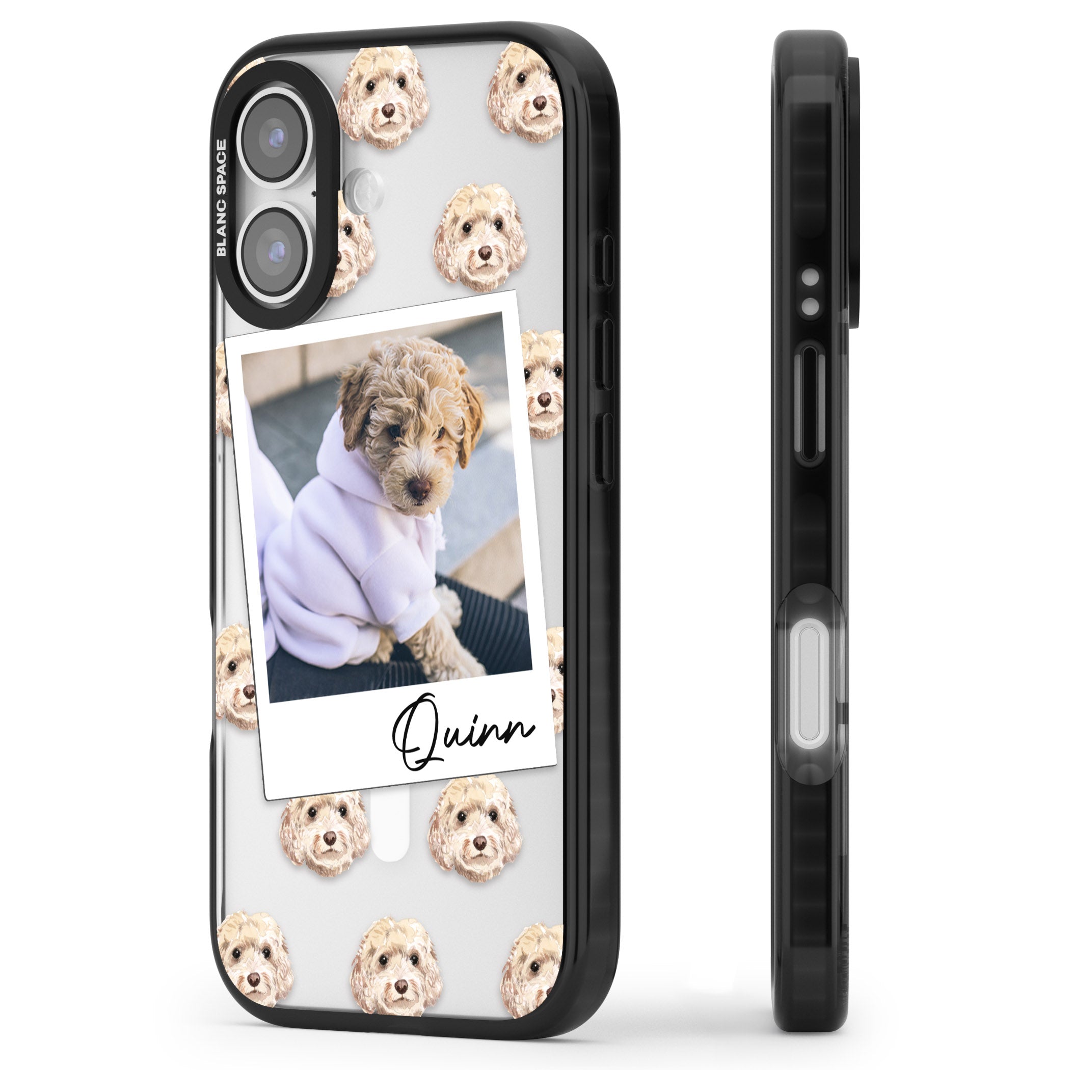 Personalised Cream Cockapoo Instant Camera Photo iPhone 17 Impact Pro Black Phone Case Side Profile